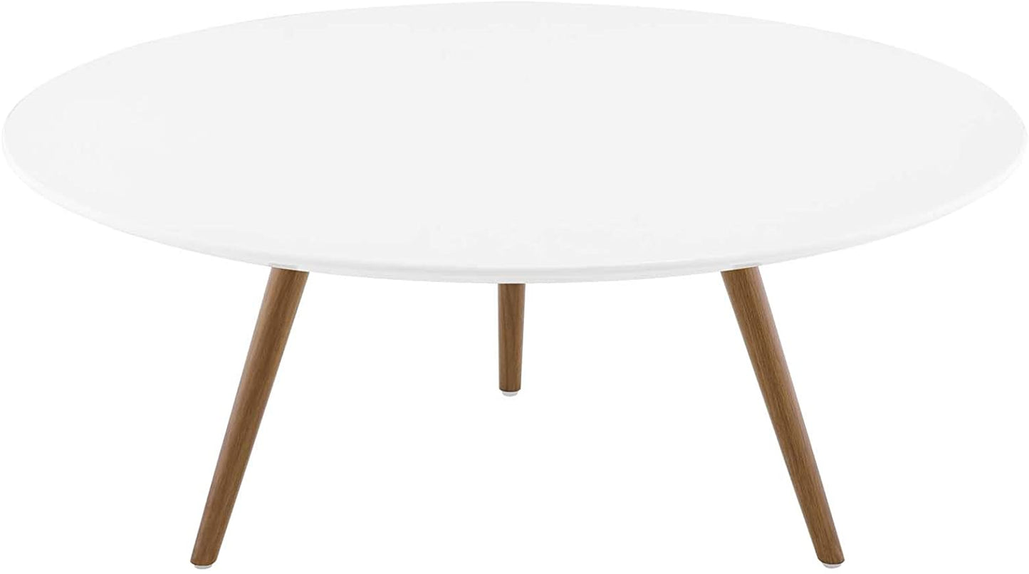 Lippa 36" Round Wood Top Coffee Table with Tripod Base in Walnut White | Coffee Tables