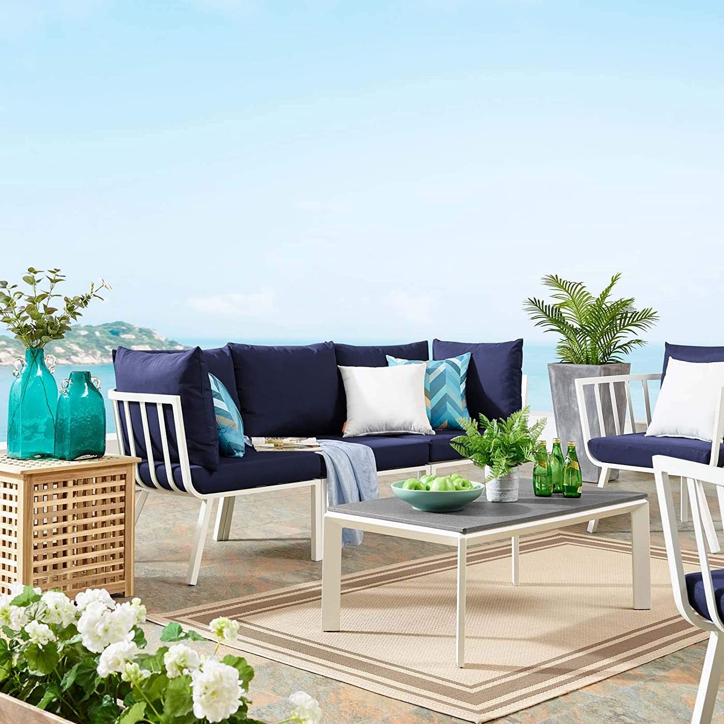 Modway Riverside 3 Piece Outdoor Patio Aluminum Sectional Sofa Set | Outdoor Sofas, Loveseats & Sectionals | Modishstore