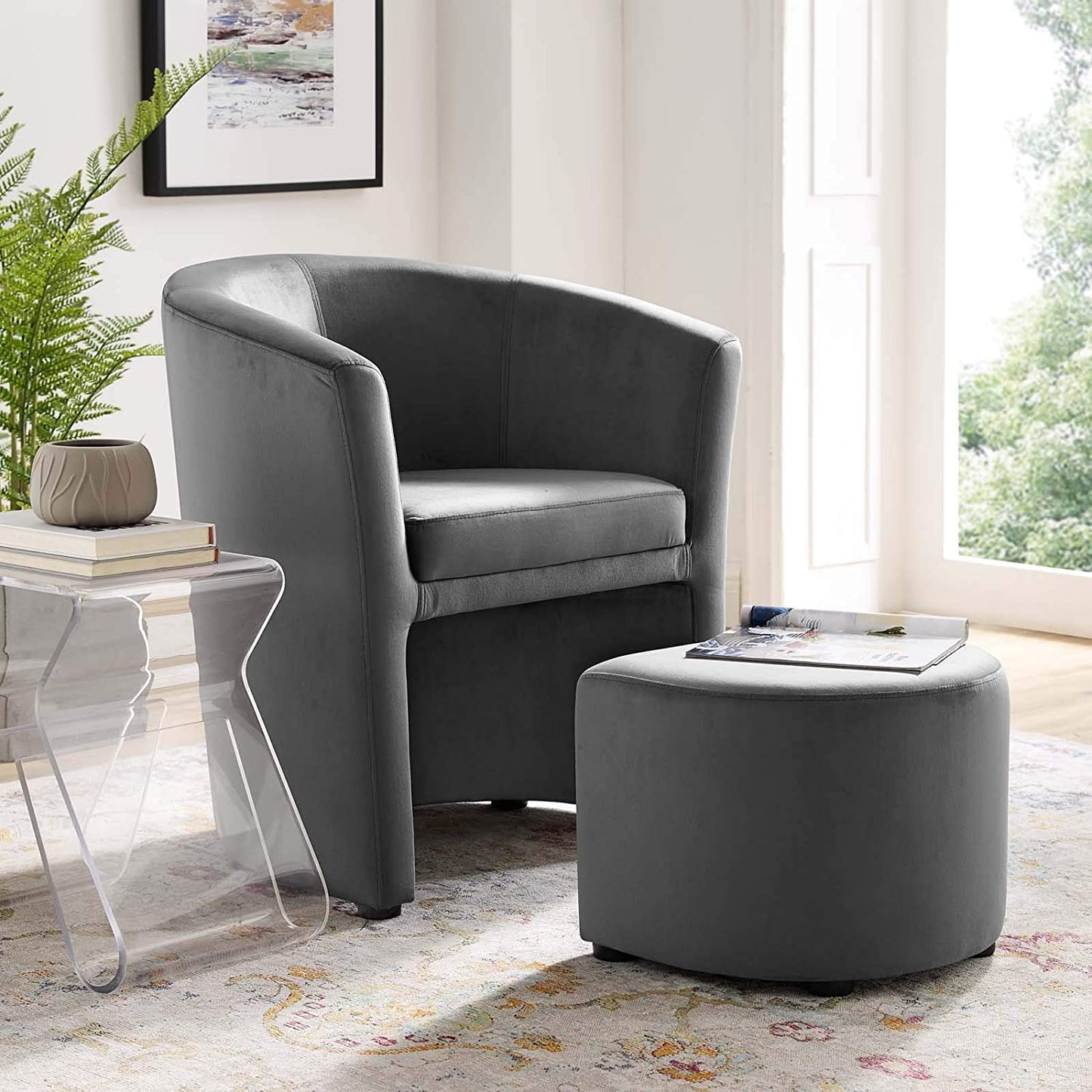 Modway Divulge Performance Velvet Arm Chair and Ottoman Set | Armchairs |