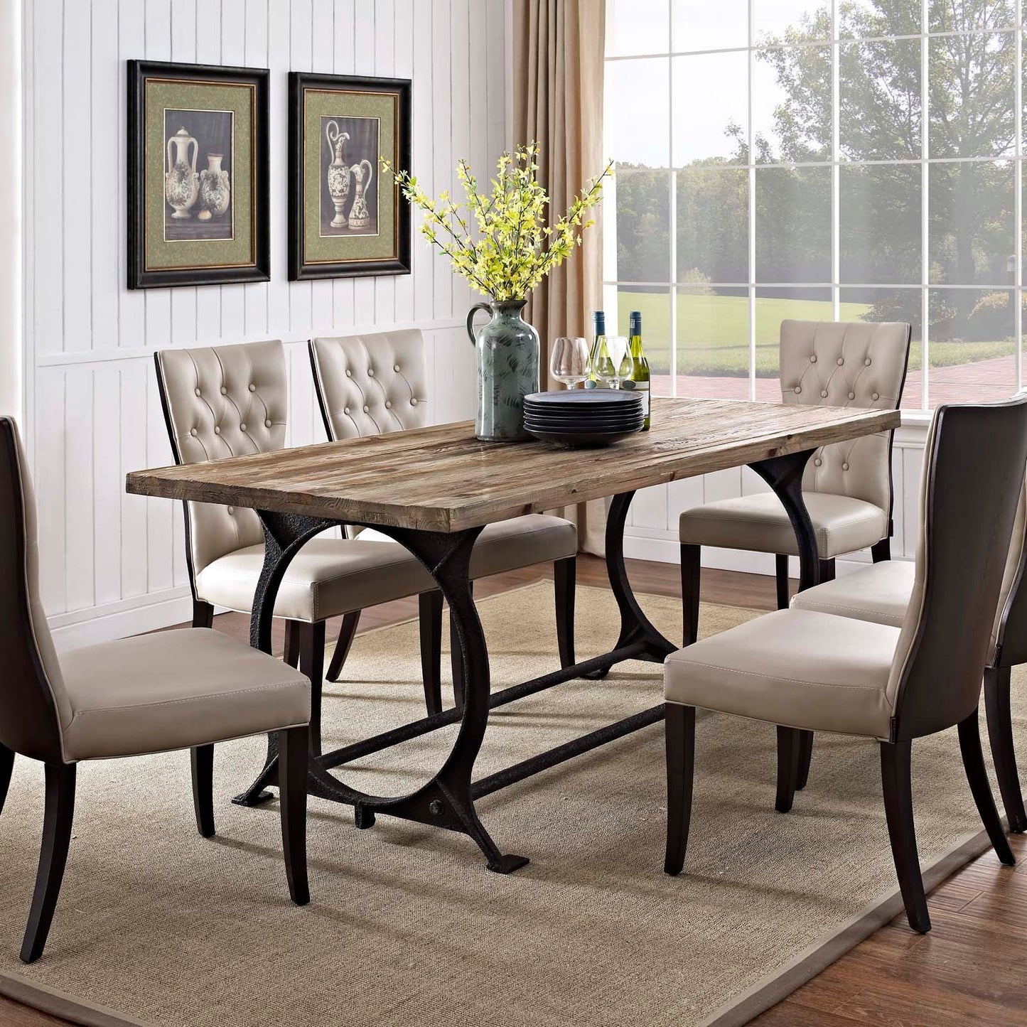 Modway Effuse Rectangle Wood Top Dining Table - Brown | Dining Tables