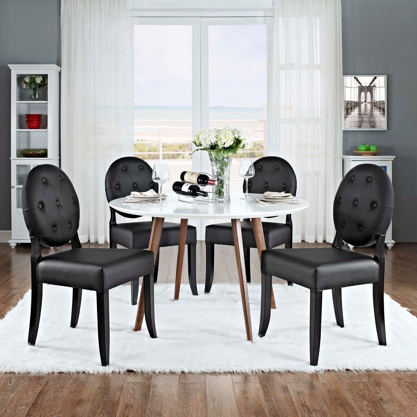 Modway Button Dining Side Chair Set of 4 - Black | Dining Chairs
