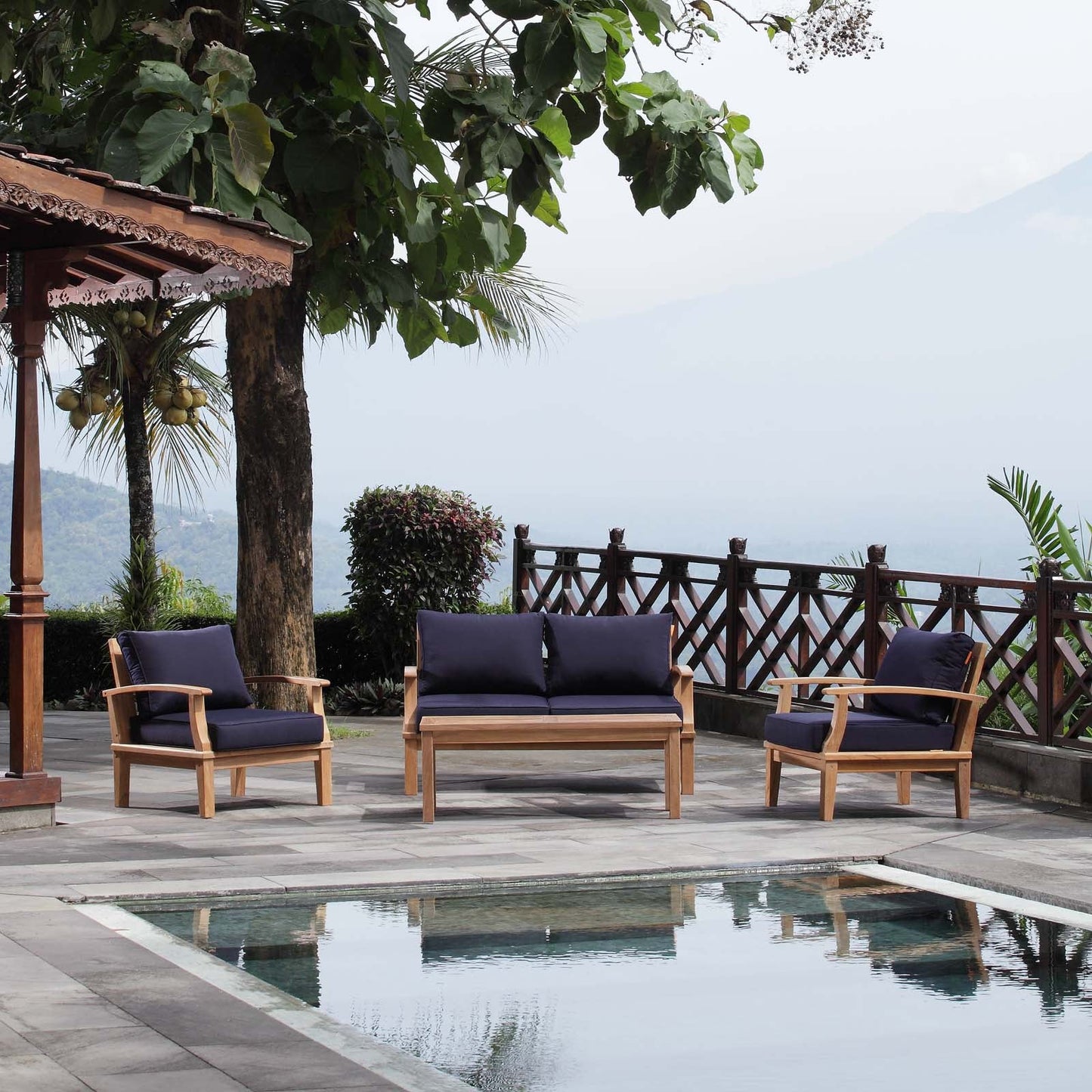 Modway EEI-1469 Marina 4 Piece Outdoor Patio Teak Sofa Set | Outdoor Sofas, Loveseats & Sectionals |