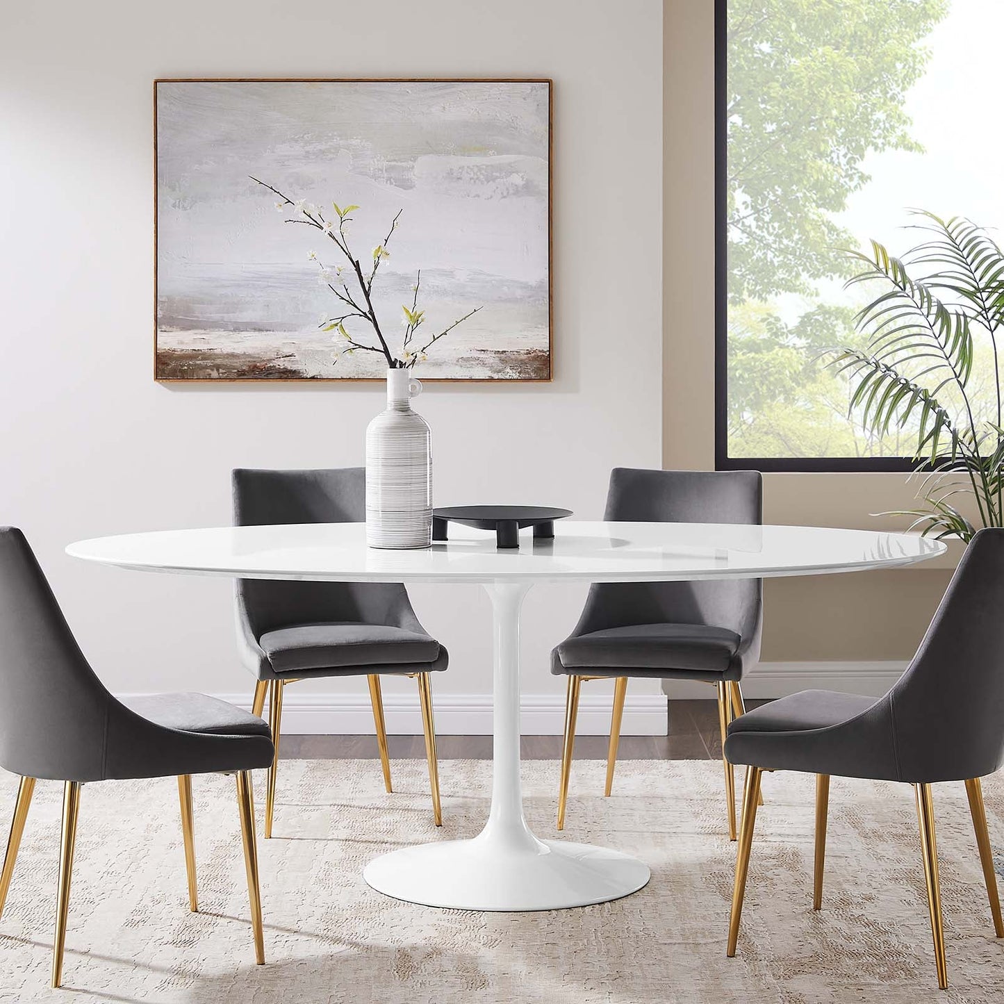 Modway Lippa 78" Oval Wood Top Dining Table in White - EEI-1657