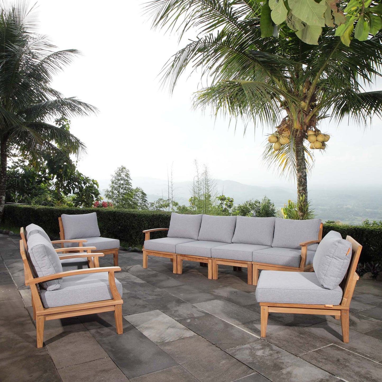 Modway Marina 8 Piece Outdoor Patio Teak Sofa Set | Outdoor Sofas, Loveseats & Sectionals | Modishstore-2