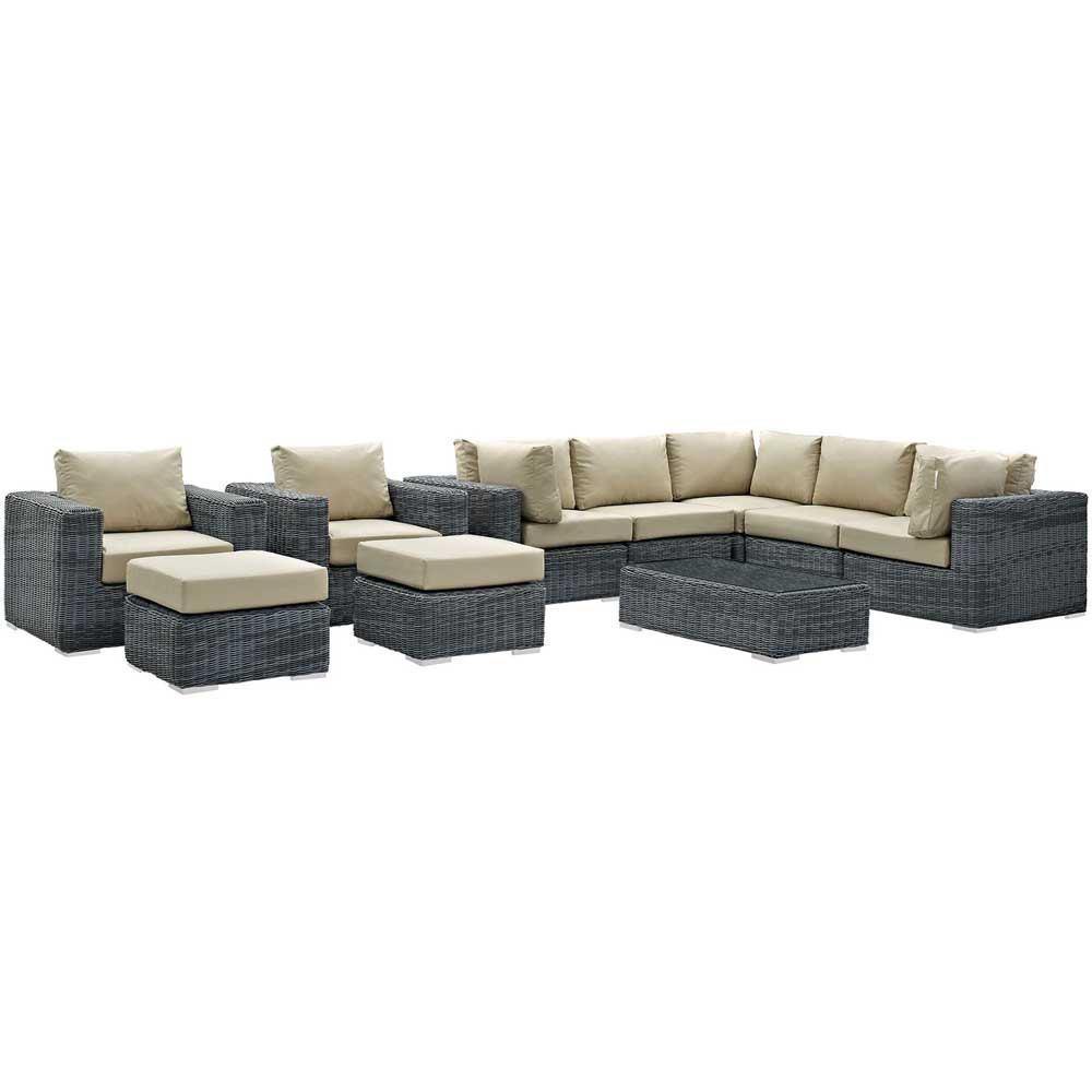 Modway Summon 10 Piece Outdoor Patio Sectional Set | Outdoor Sofas, Loveseats & Sectionals | Modishstore-2
