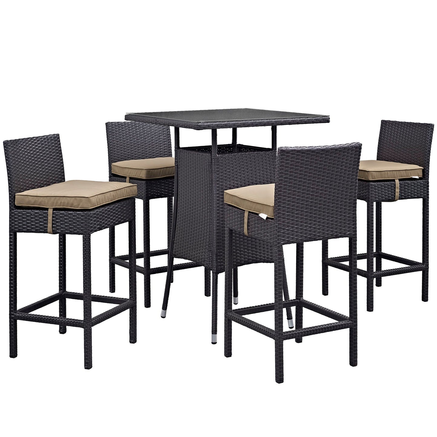 Modway Convene 5 Piece Outdoor Patio Pub Set - Small Bar Table | Outdoor Dining Set |