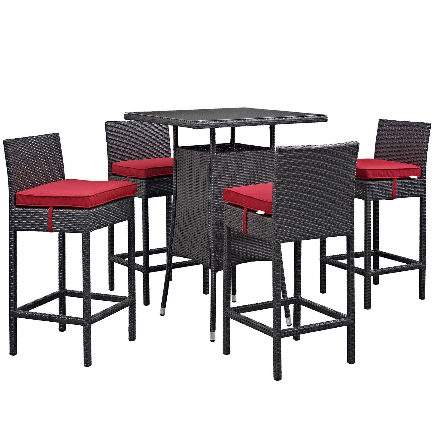 Modway Convene 5 Piece Outdoor Patio Pub Set - Small Bar Table | Outdoor Dining Set |