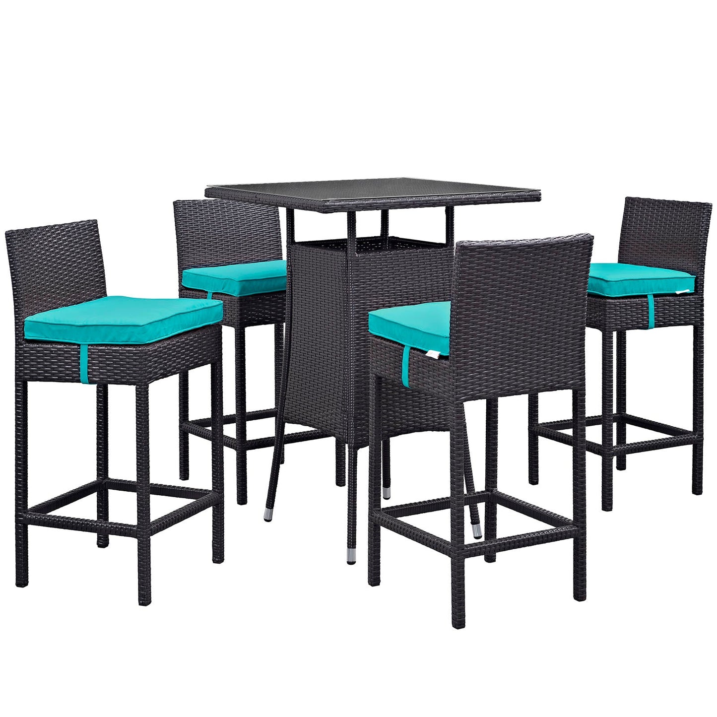 Modway Convene 5 Piece Outdoor Patio Pub Set - Small Bar Table | Outdoor Dining Set |
