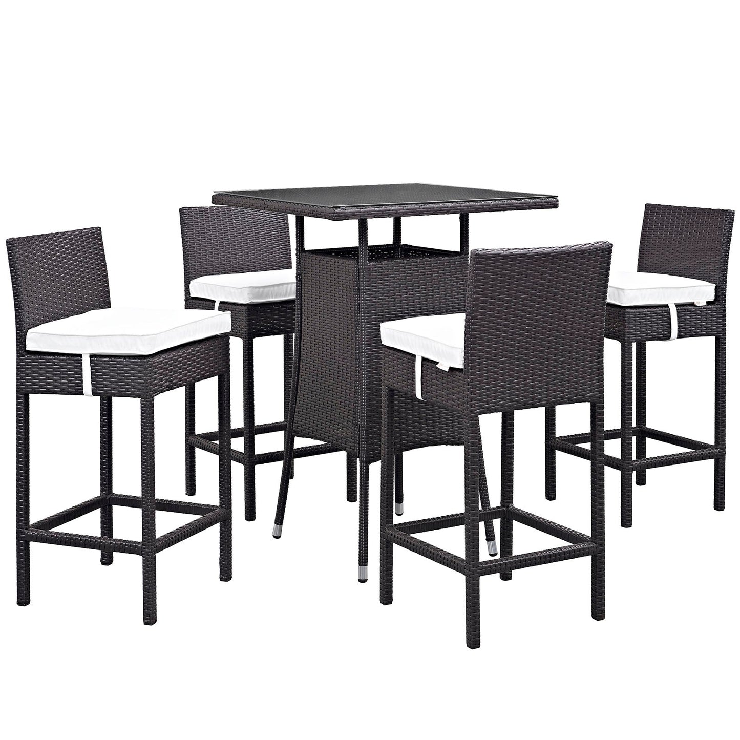 Modway Convene 5 Piece Outdoor Patio Pub Set - Small Bar Table | Outdoor Dining Set |