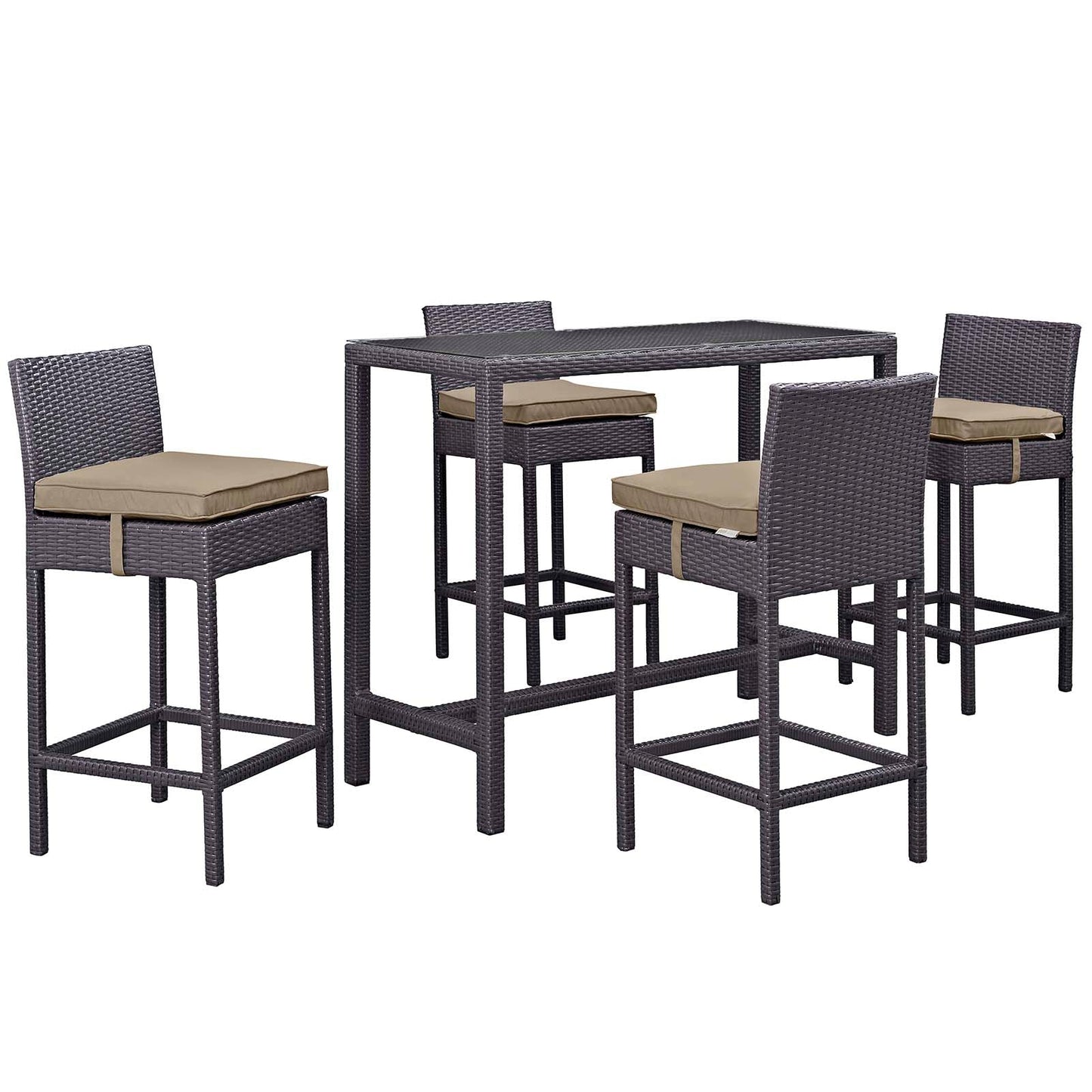 Modway Convene 5 Piece Outdoor Patio Pub Set - Large Bar Table | Outdoor Dining Set |