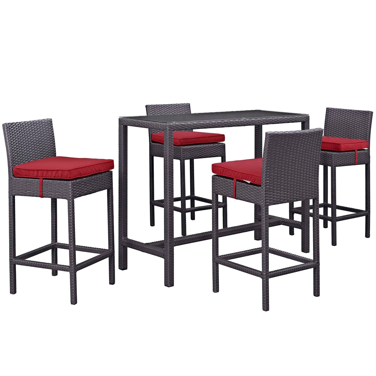 Modway Convene 5 Piece Outdoor Patio Pub Set - Large Bar Table | Outdoor Dining Set |
