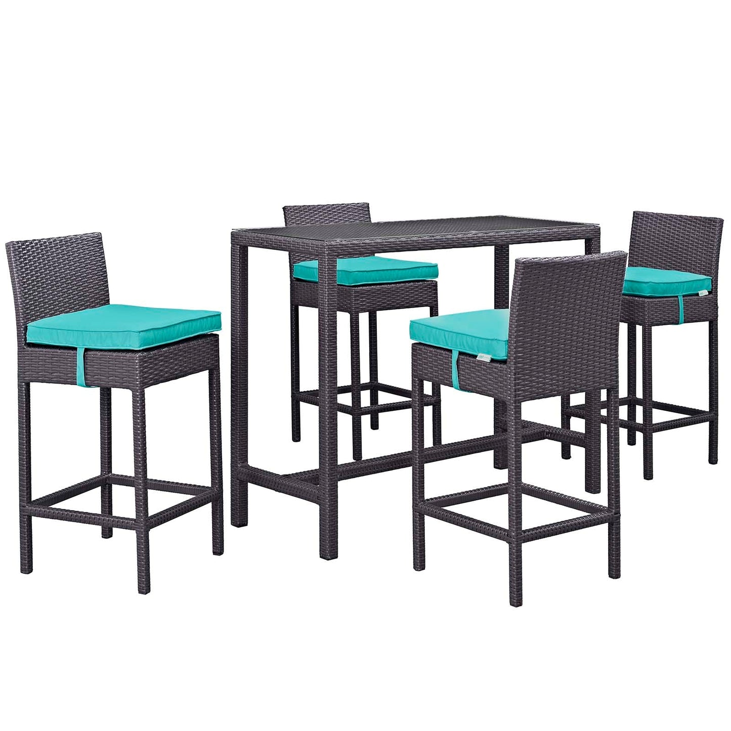 Modway Convene 5 Piece Outdoor Patio Pub Set - Large Bar Table | Outdoor Dining Set |