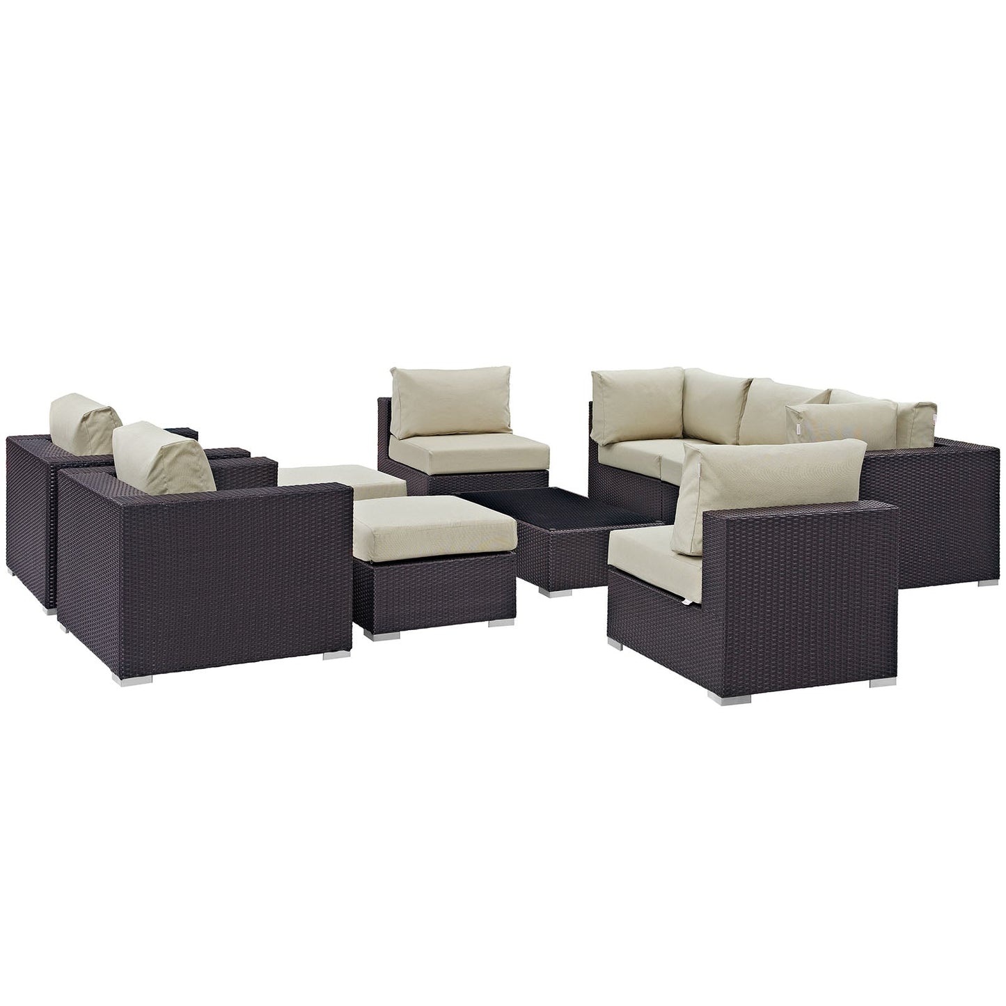 Modway Convene 10 Piece Outdoor Patio Sectional Set | Outdoor Sofas, Loveseats & Sectionals |