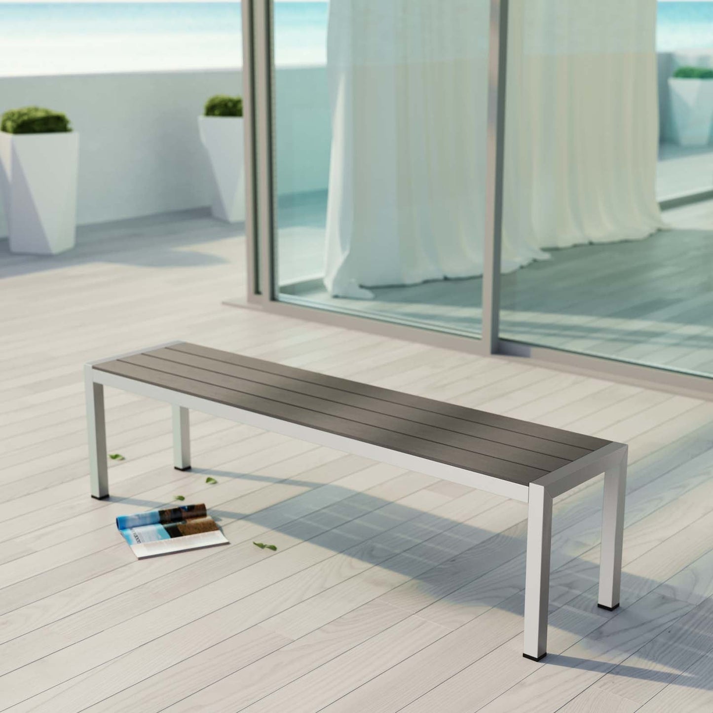 Modway Shore Outdoor Patio Aluminum Bench - Silver Gray | Stools & Benches | Modishstore