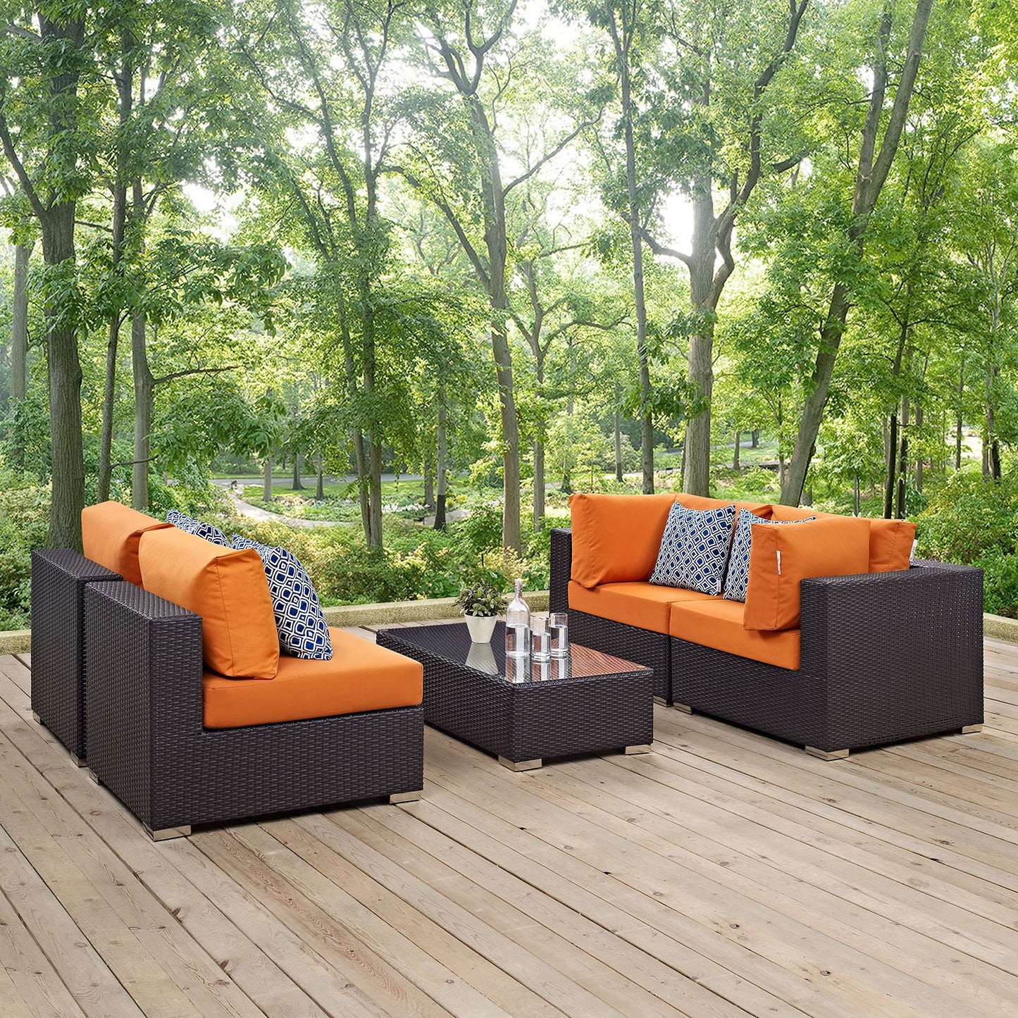 Modway Convene 5 Piece Outdoor Patio Sectional Set - EEI-2356 | Outdoor Sofas, Loveseats & Sectionals |