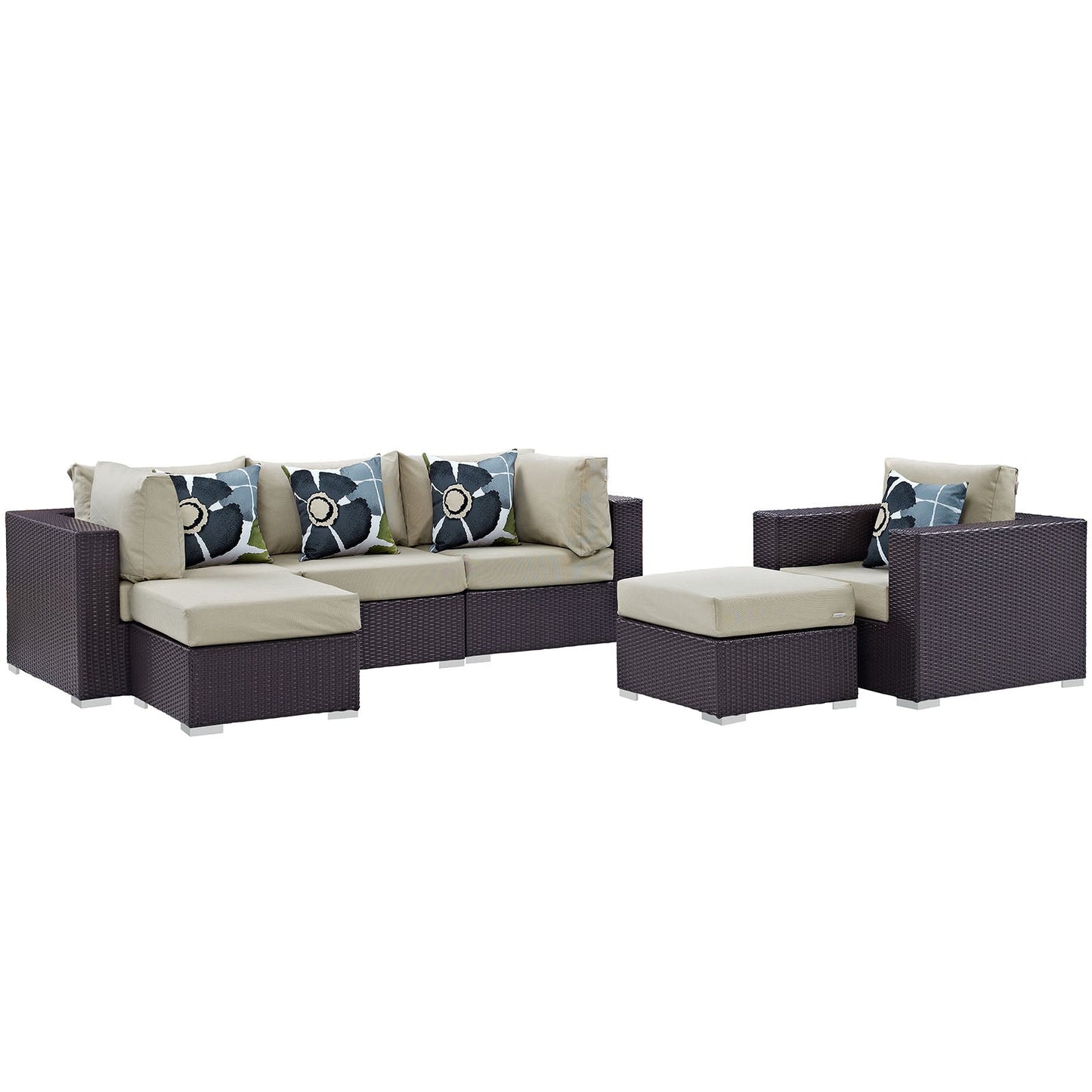 Modway Convene 6 Piece Outdoor Patio Sectional Set | Outdoor Sofas, Loveseats & Sectionals