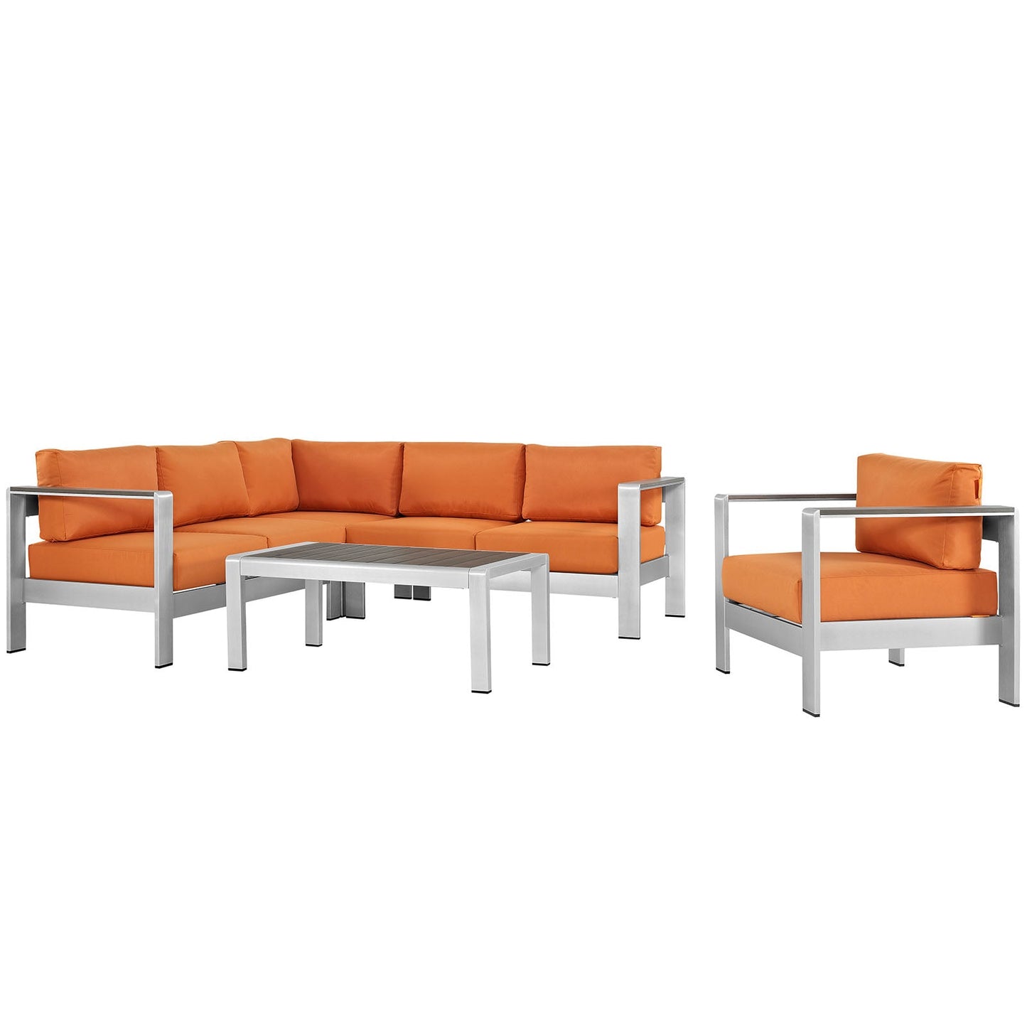 Modway EEI-2560 Shore 5 Piece Outdoor Patio Aluminum Sectional Sofa Set | Outdoor Sofas, Loveseats & Sectionals |