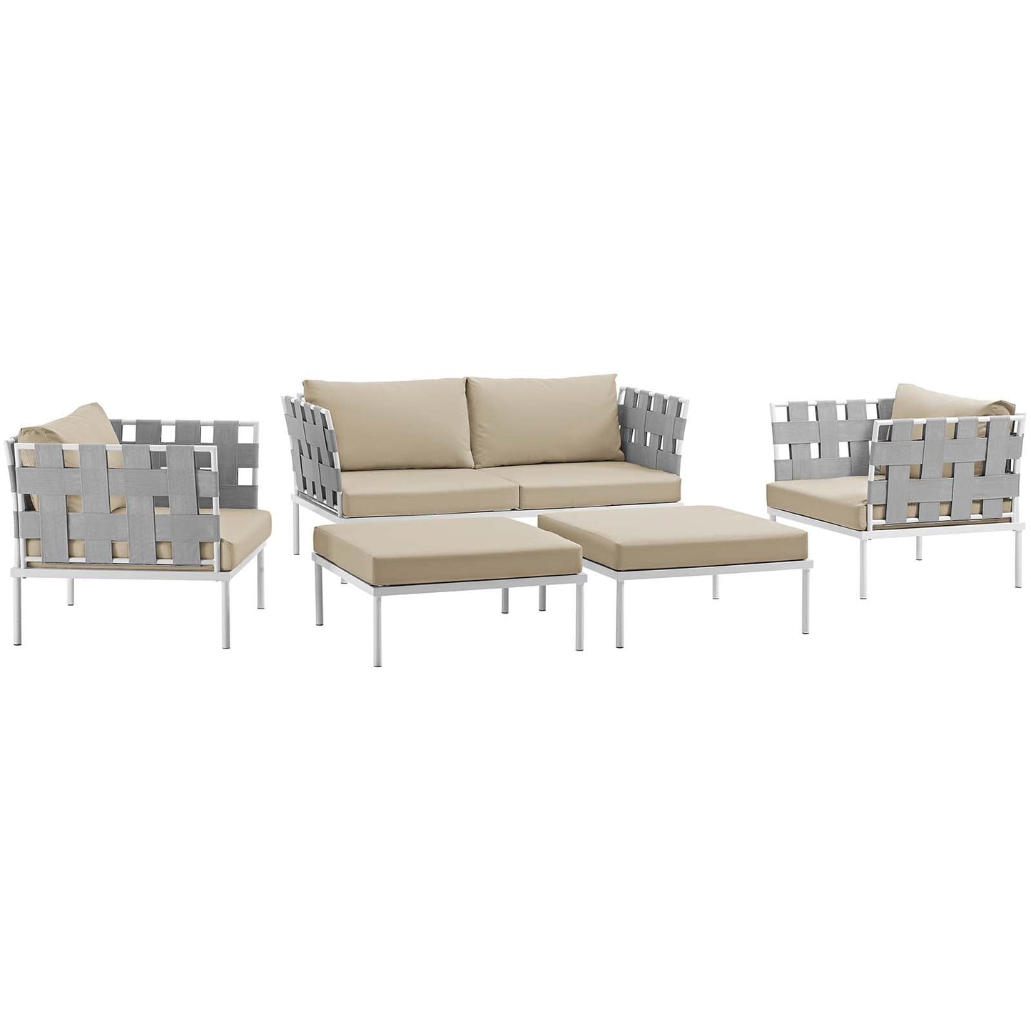 Modway Harmony 5 Piece Outdoor Patio Aluminum Sectional Sofa Set - EEI-2621 | Outdoor Sofas, Loveseats & Sectionals |