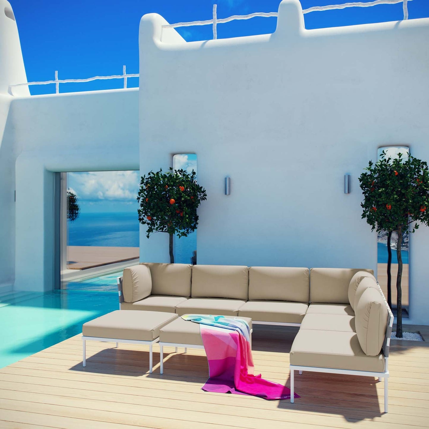 Modway Harmony 8 Piece Outdoor Patio Aluminum Sectional Sofa Set-EEI-2624 | Outdoor Sofas, Loveseats & Sectionals