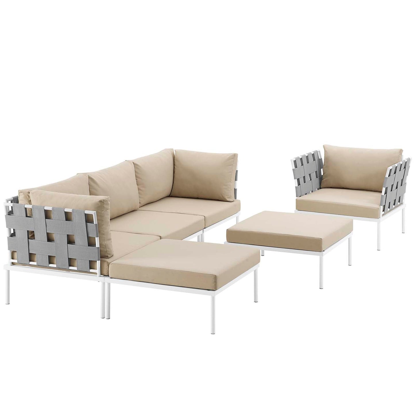 Modway Harmony 6 Piece Outdoor Patio Aluminum Sectional Sofa Set - EEI-2626 | Outdoor Sofas, Loveseats & Sectionals |