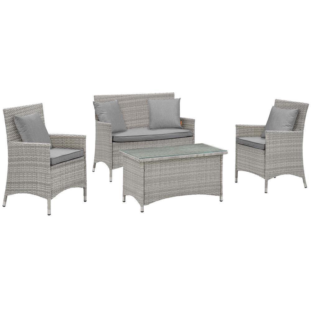 Modway Bridge 4 Piece Outdoor Patio Rattan Conversation Set with Pillows | Outdoor Sofas, Loveseats & Sectionals |