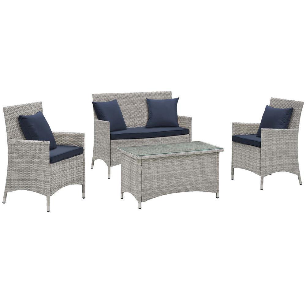 Modway Bridge 4 Piece Outdoor Patio Rattan Conversation Set with Pillows | Outdoor Sofas, Loveseats & Sectionals |