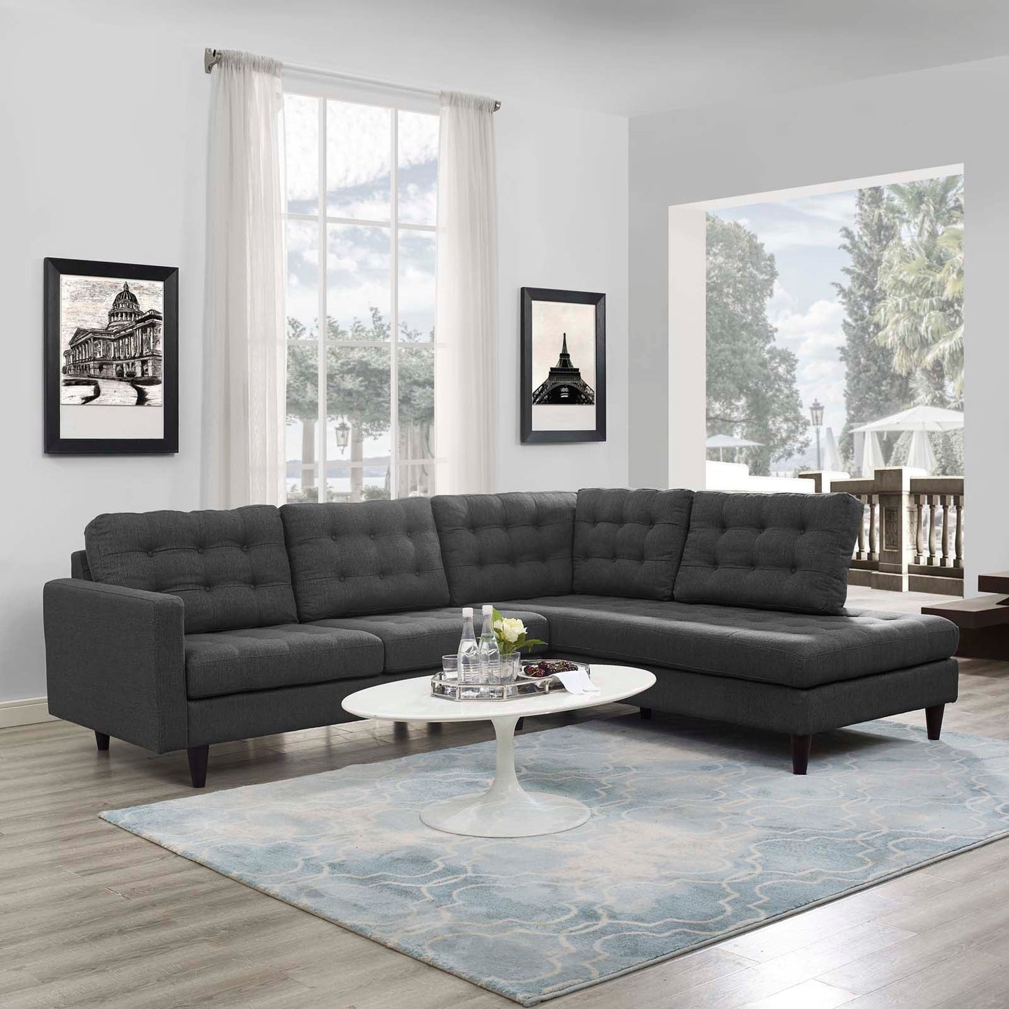 Modway Empress 2 Piece Upholstered Fabric Right Facing Bumper Sectional | Sofas