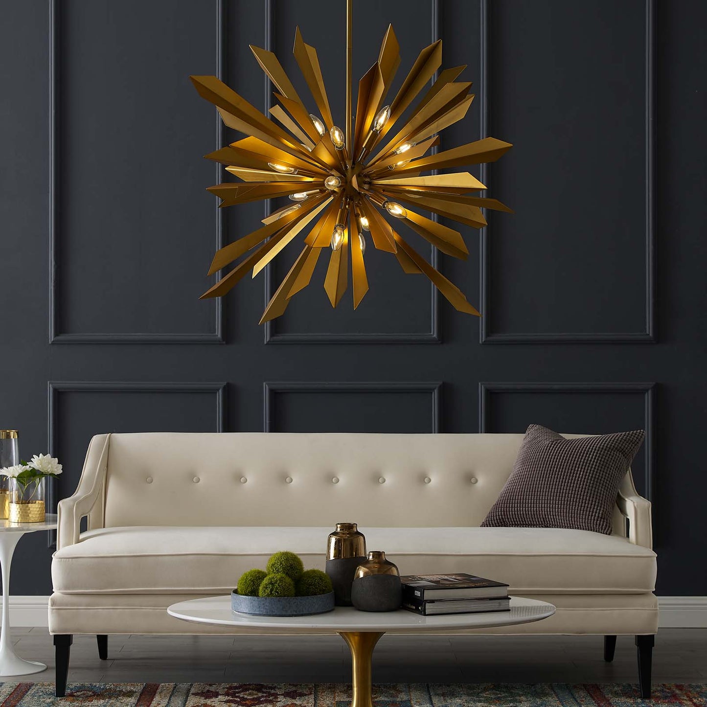 Modway Pervade Starburst Brass Pendant Light Chandelier | Chandeliers | Modishstore