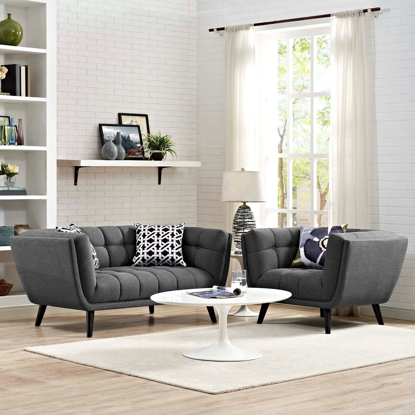 Modway Bestow 2 Piece Upholstered Fabric Loveseat and Armchair Set | Loveseats |