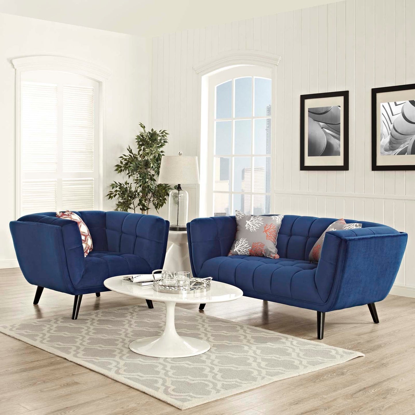 Modway Bestow 2 Piece Performance Velvet Loveseat and Armchair Set | Loveseats |