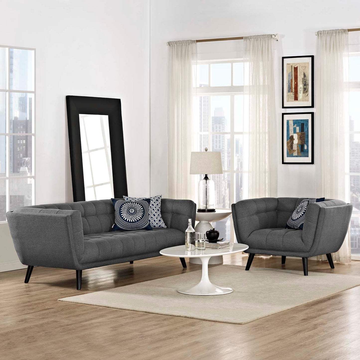 Modway Bestow 2 Piece Upholstered Fabric Sofa and Armchair Set | Sofas |
