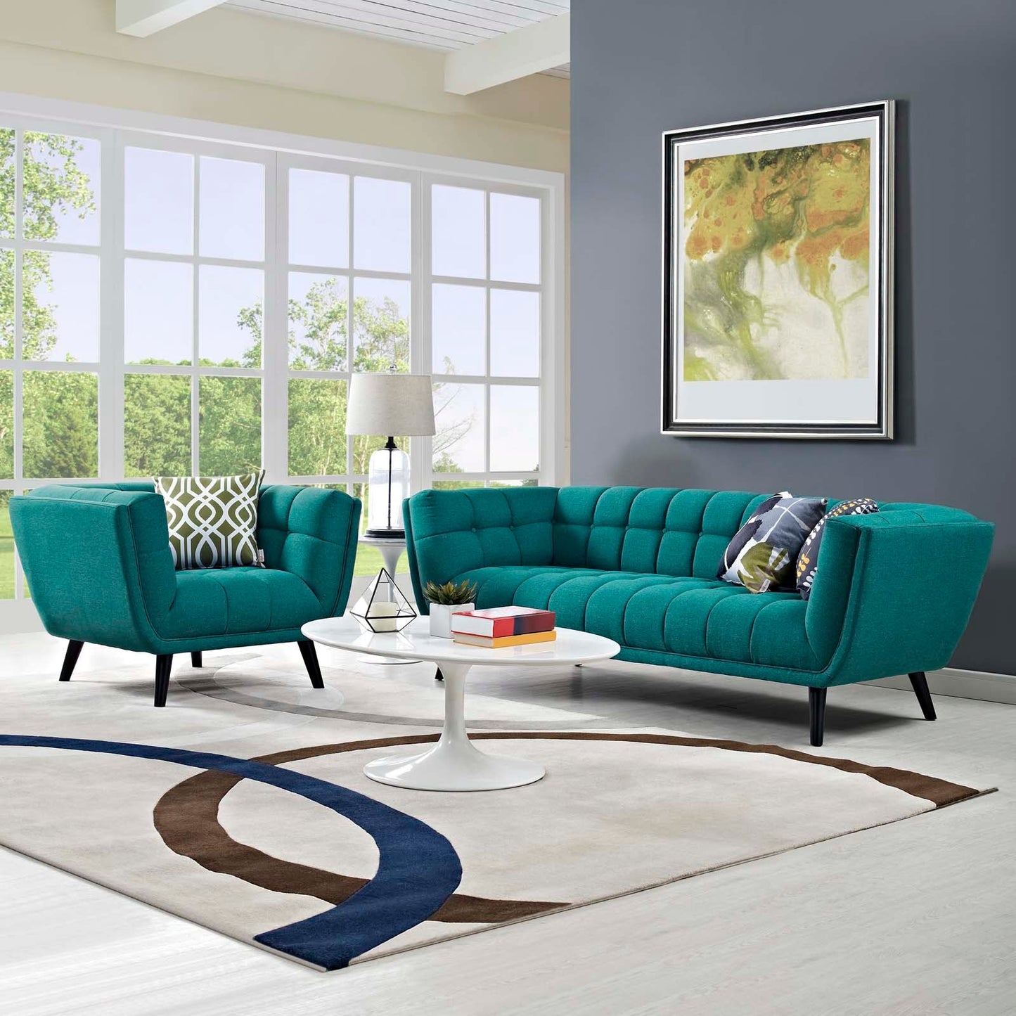 Modway Bestow 2 Piece Upholstered Fabric Sofa and Armchair Set | Sofas |