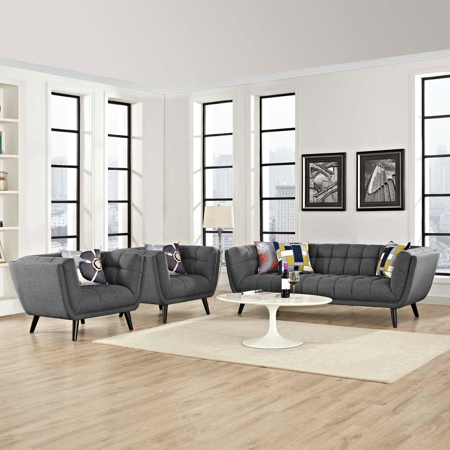 Modway Bestow 3 Piece Upholstered Fabric Sofa and Armchair Set | Sofas |