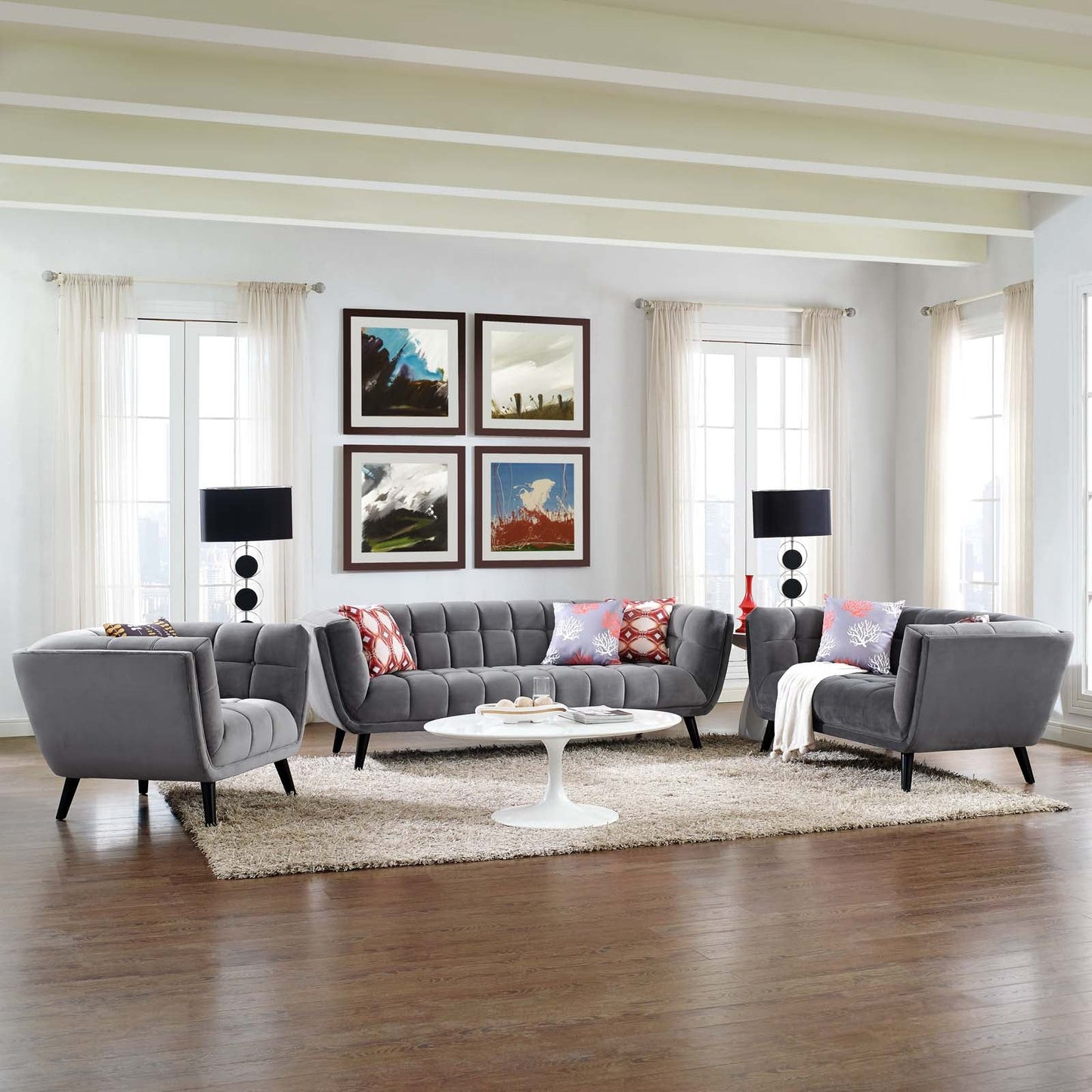 Modway Bestow 3 Piece Performance Velvet Sofa Loveseat and Armchair Set | Sofas |