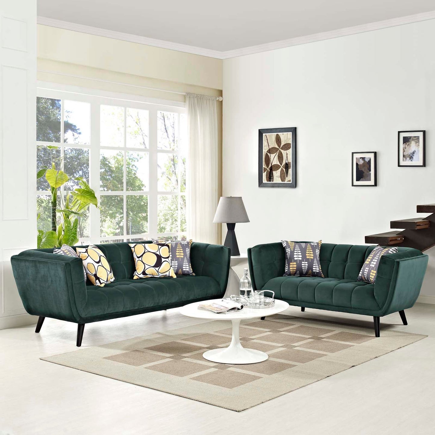 Modway Bestow 2 Piece Performance Velvet Sofa and Loveseat Set | Sofas