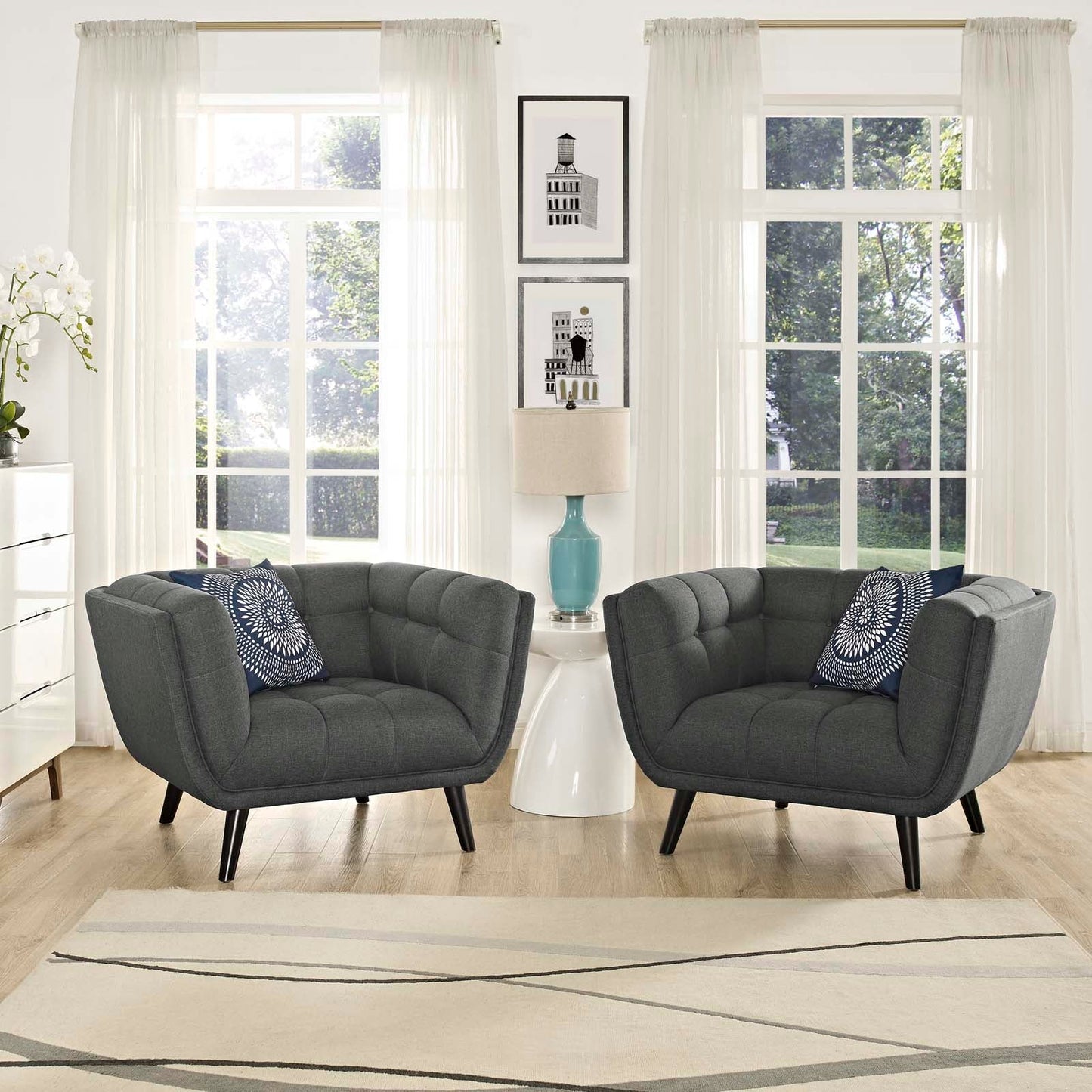 Modway Bestow 2 Piece Upholstered Fabric Armchair Set | Armchairs |