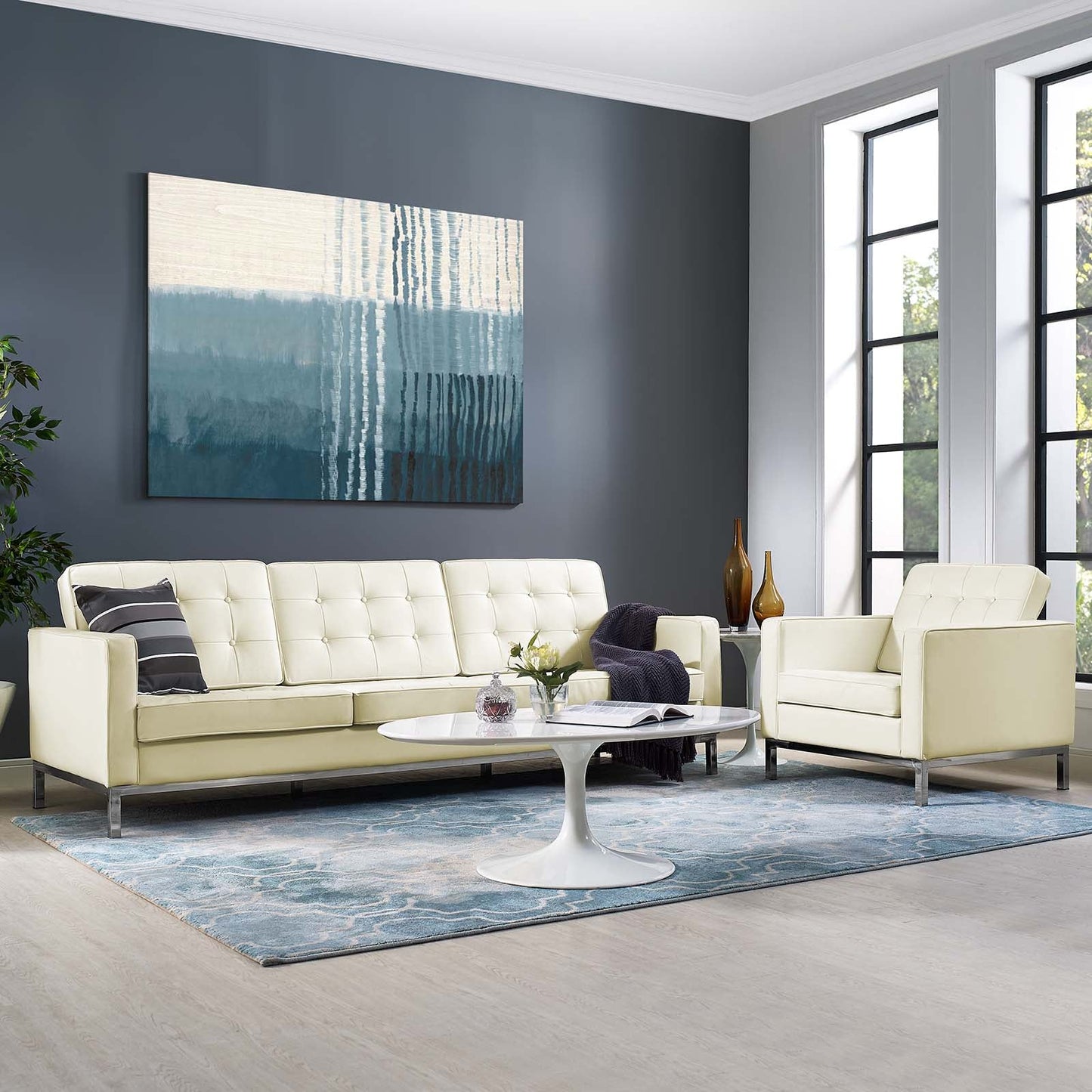 Loft 2 Piece Leather Sofa and Armchair Set By Modway - EEI-3099 | Armchairs