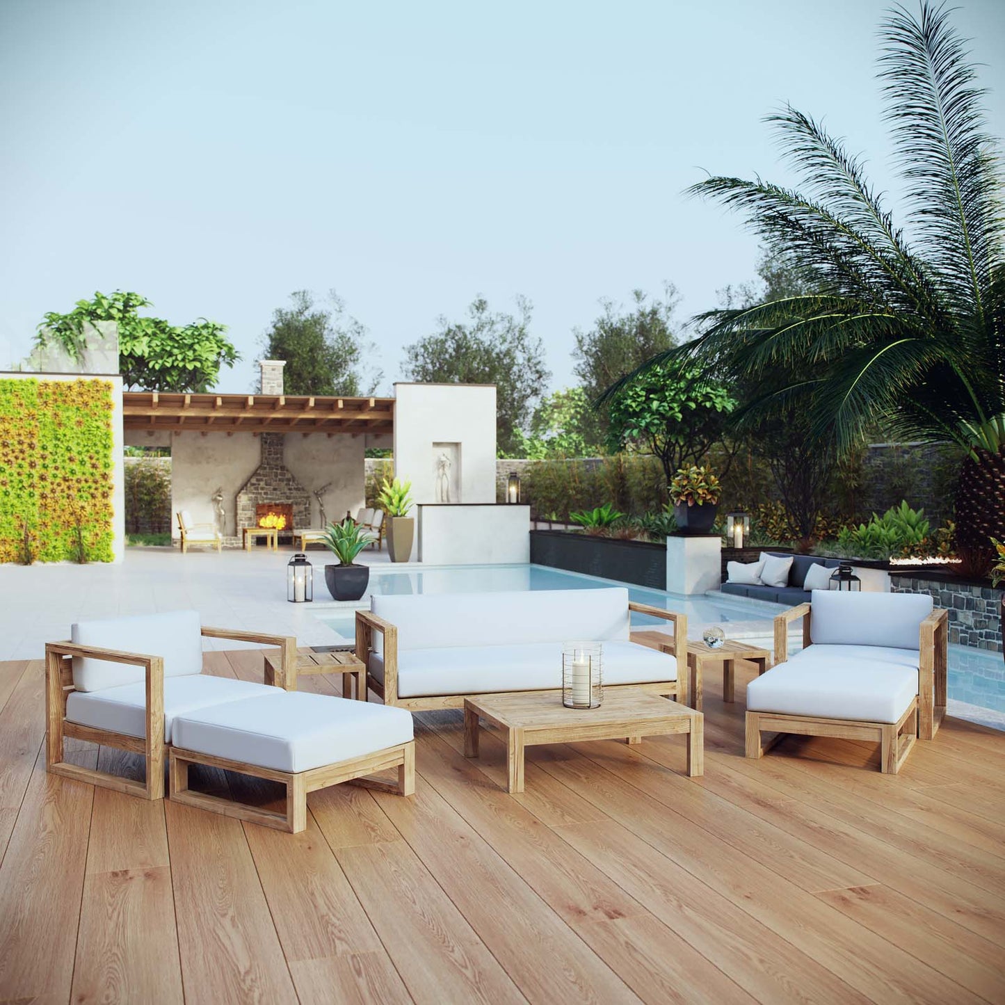 Modway Upland 8 Piece Outdoor Patio Teak Set | Outdoor Sofas, Loveseats & Sectionals | Modishstore