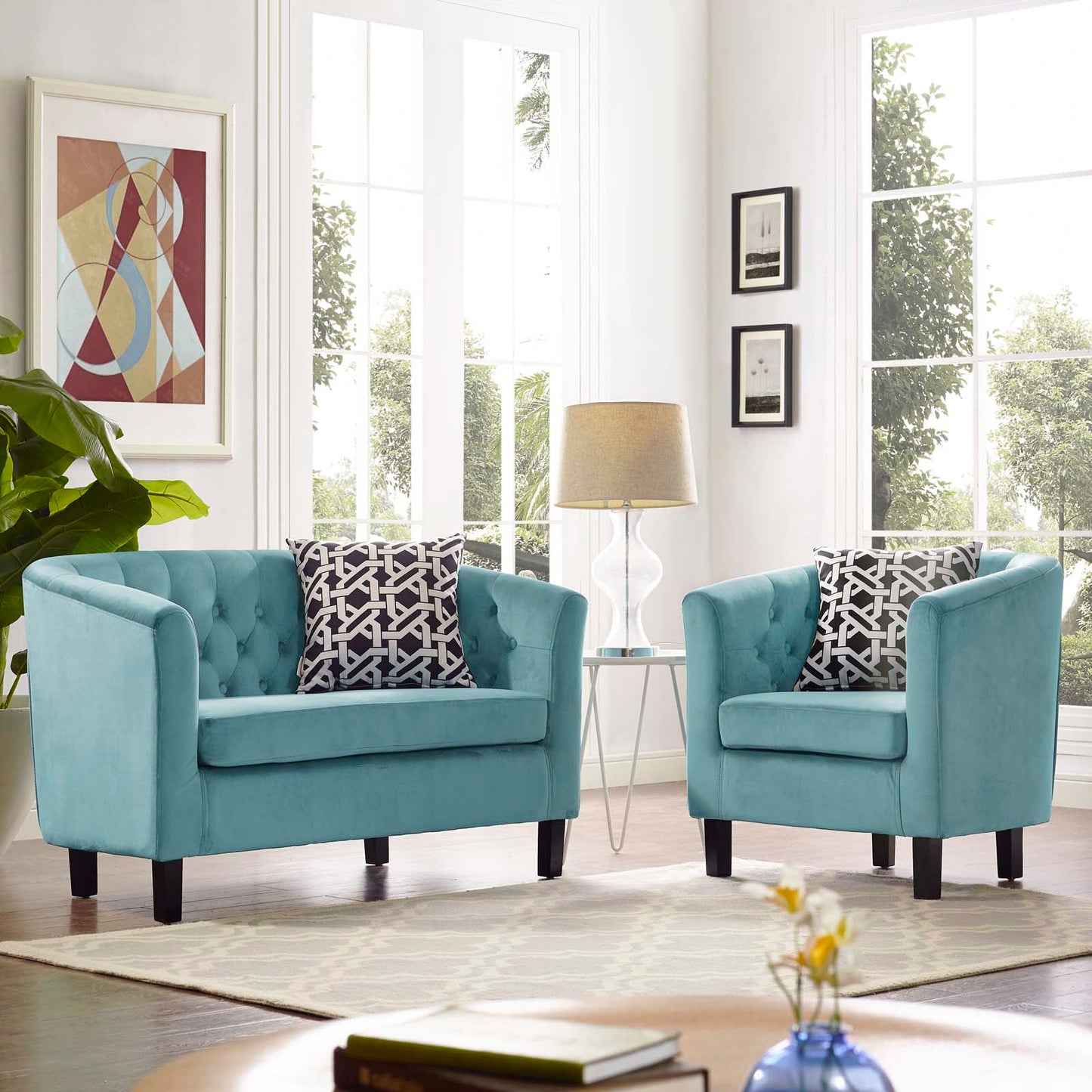 Modway Prospect 2 Piece Performance Velvet Loveseat and Armchair Set | Loveseats | Modishstore