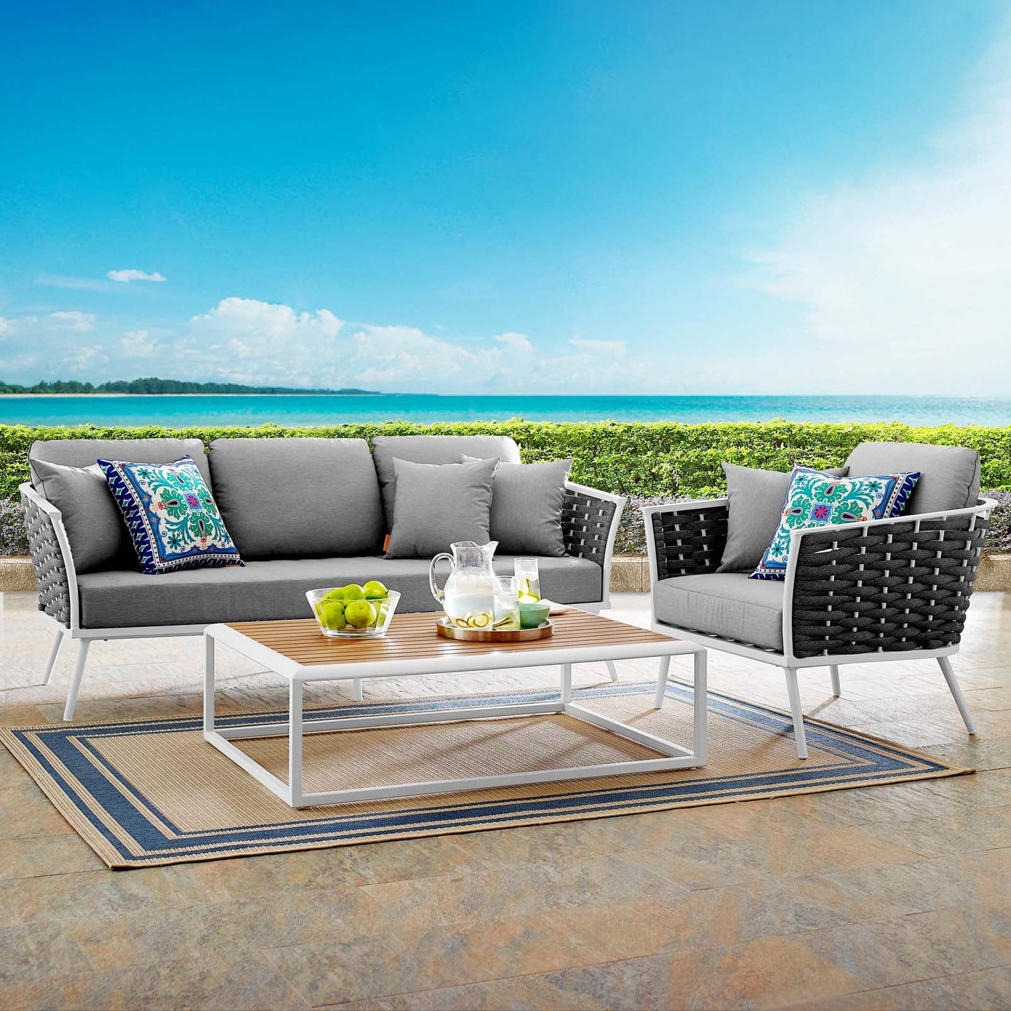 Modway Stance 3 Piece Outdoor Patio Aluminum Sectional Sofa Set | Outdoor Sofas, Loveseats & Sectionals | Modishstore