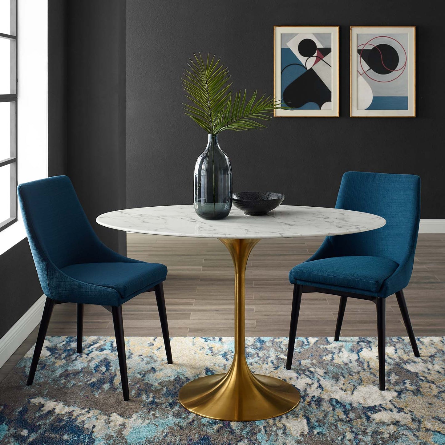 Modway Lippa 48" Oval Artificial Marble Dining Table in Gold White | Dining Tables | Modishstore