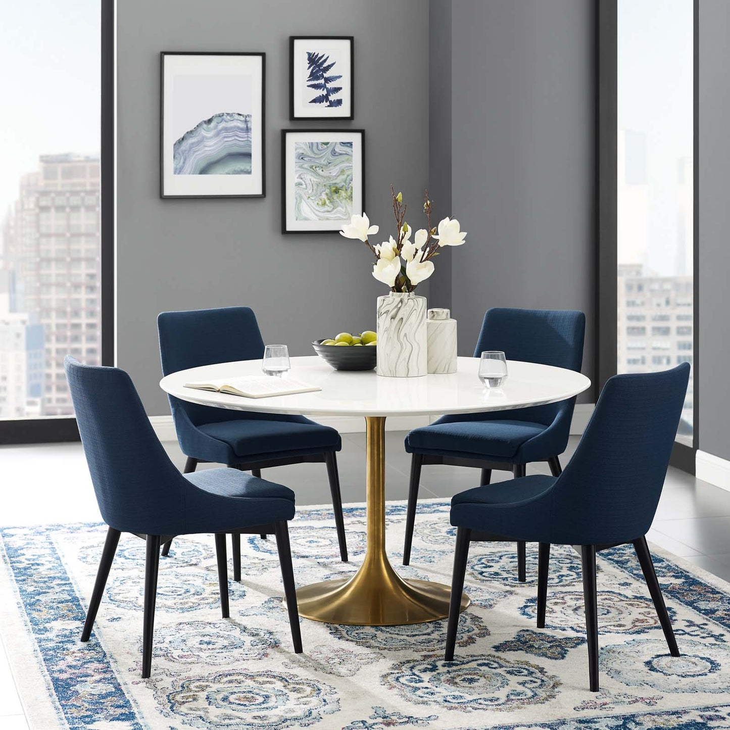 Modway Lippa 54" Round Wood Top Dining Table in Gold White | Dining Tables | Modishstore-2