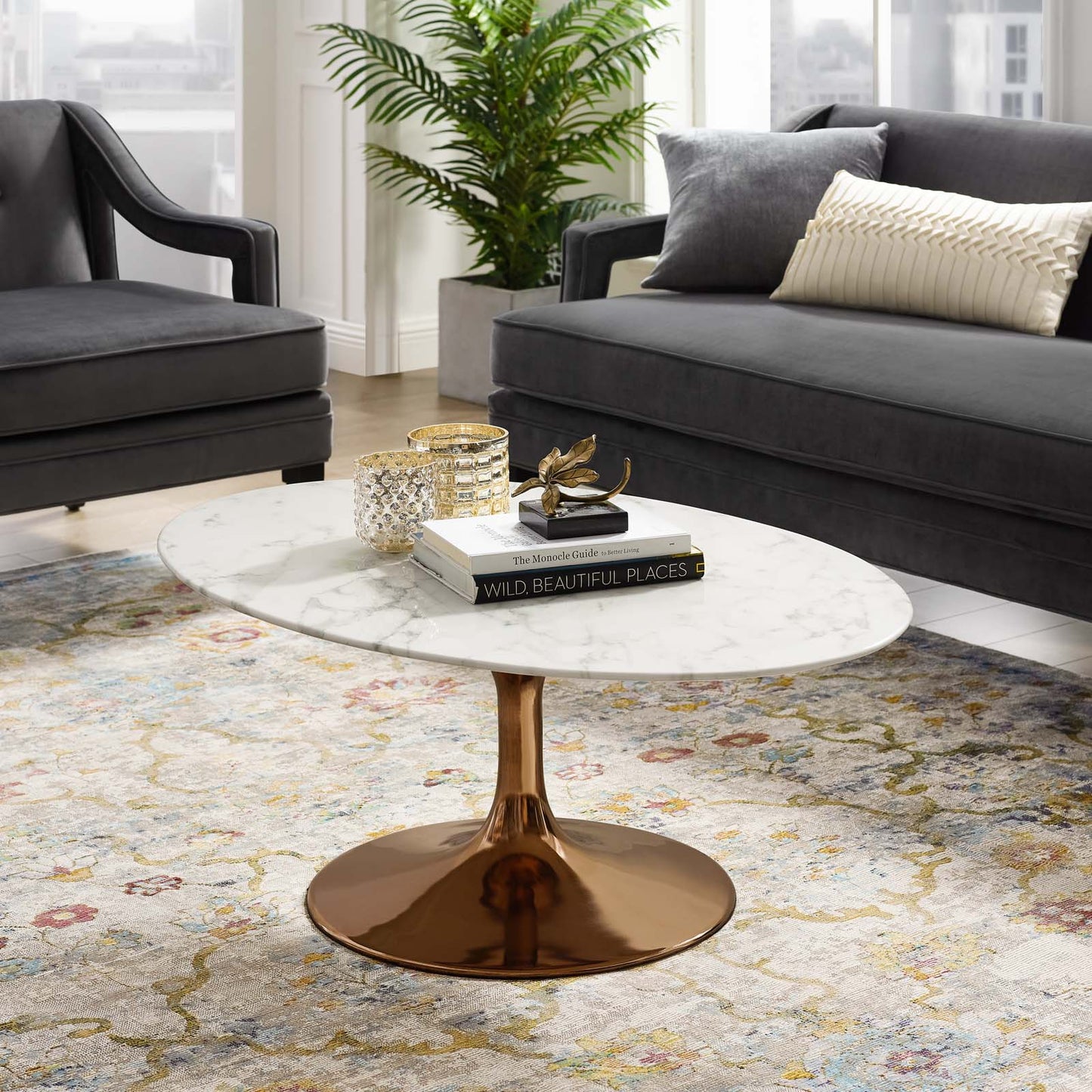 Lippa 42" Oval-Shaped Artificial Marble Coffee Table By Modway | Coffee Tables
