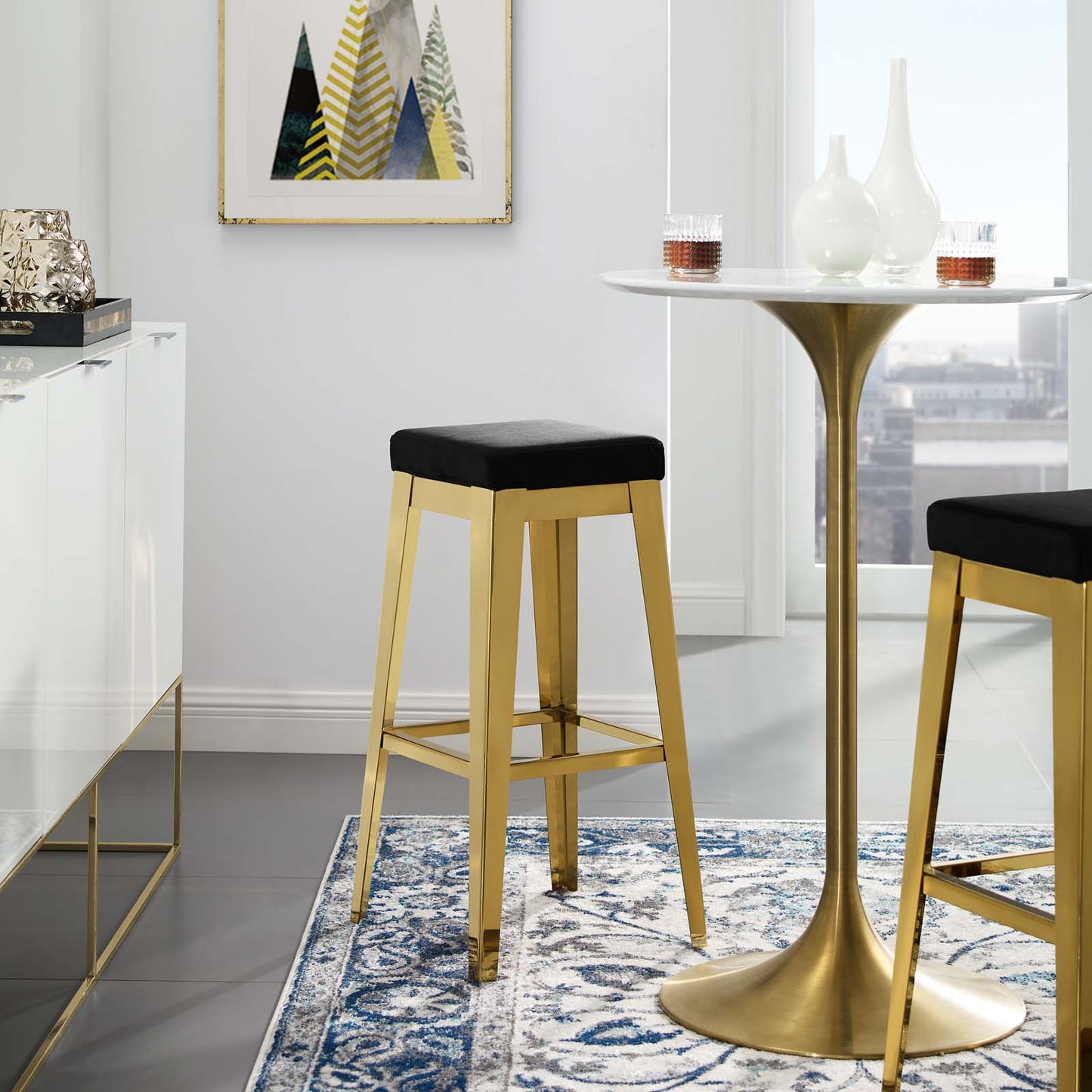 Modway Arrive Gold Stainless Steel Upholstered Velvet Bar Stool | Bar Stools