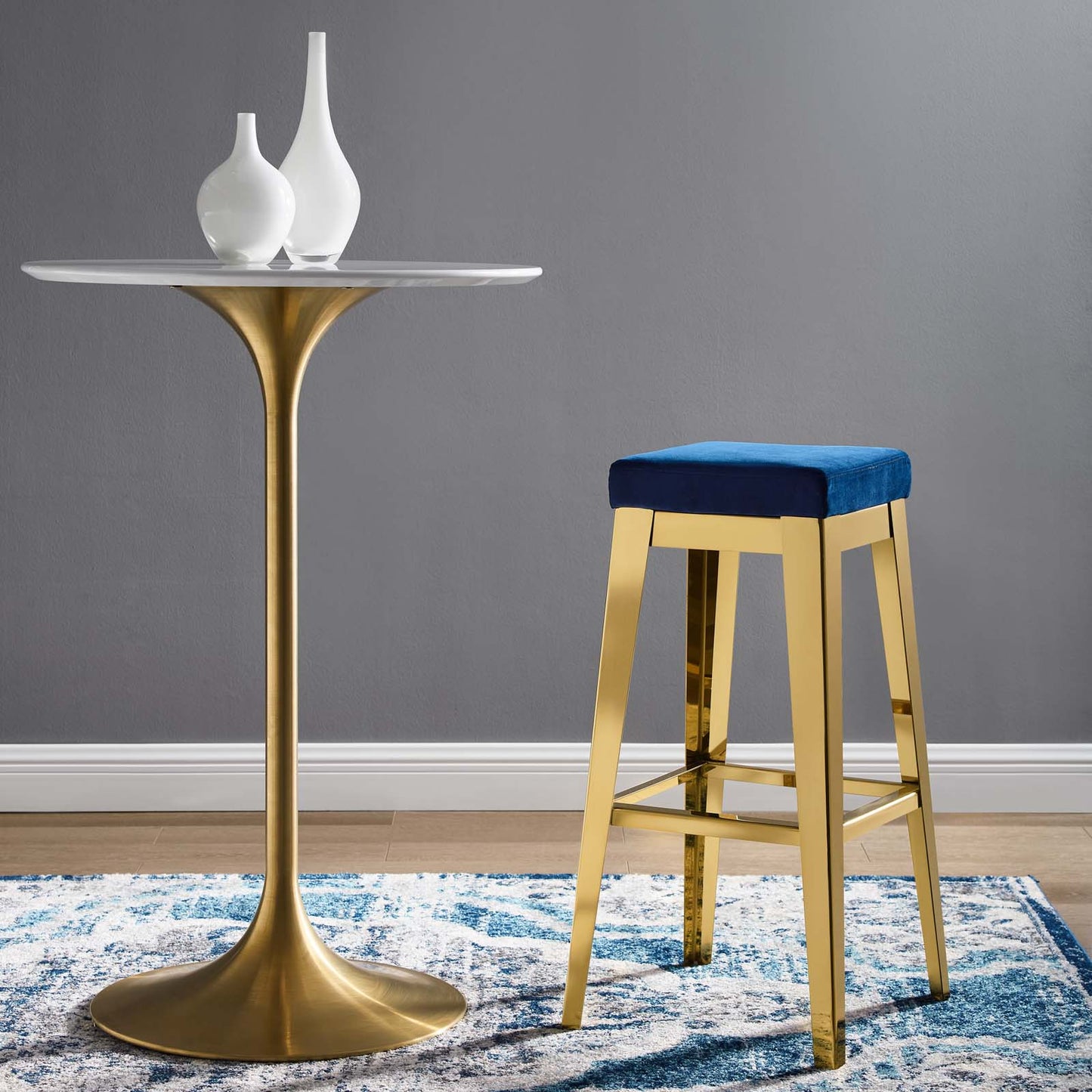 Modway Arrive Gold Stainless Steel Upholstered Velvet Bar Stool | Bar Stools |