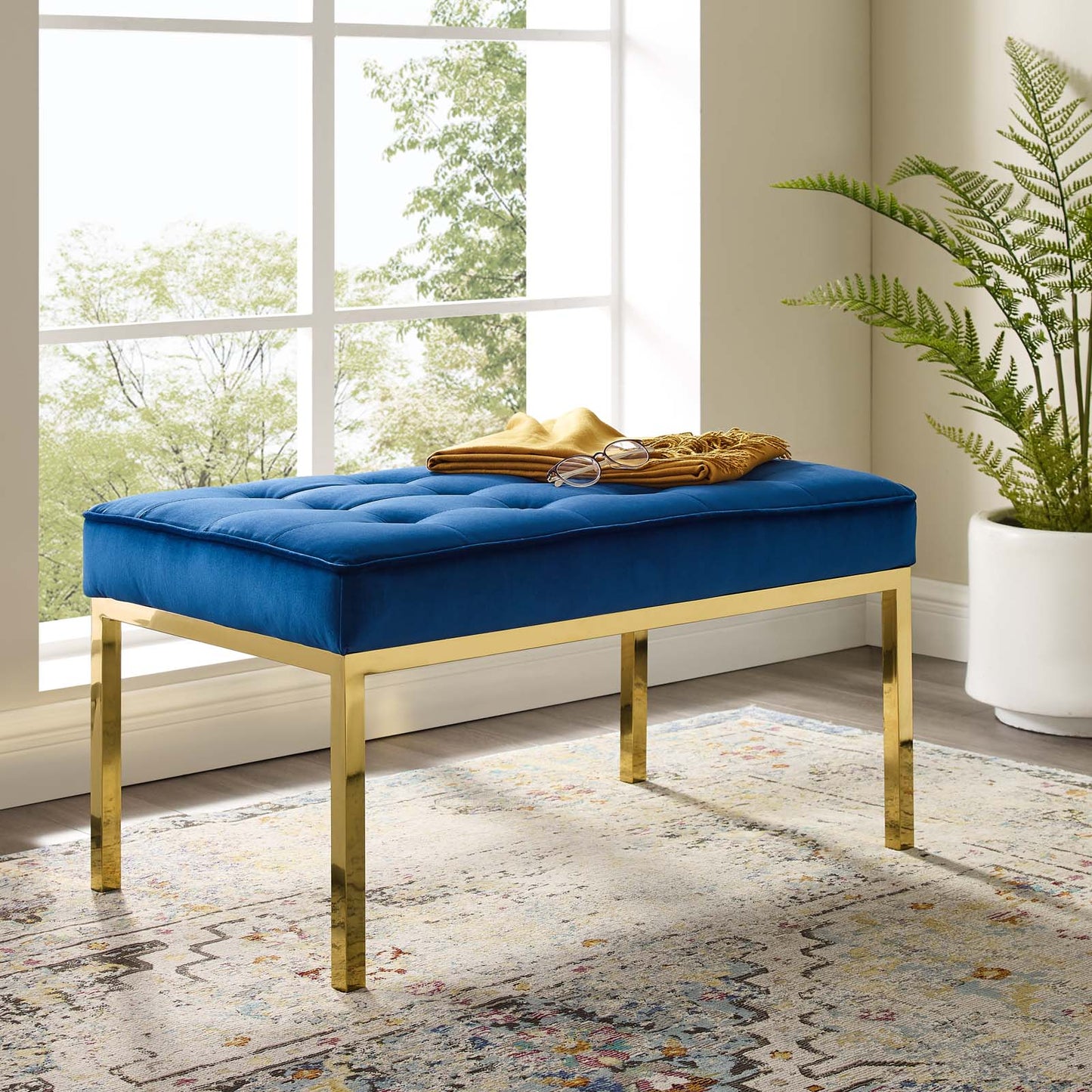 Modway Loft Gold Stainless Steel Leg Medium Performance Velvet Bench | Stools & Benches | Modishstore-2