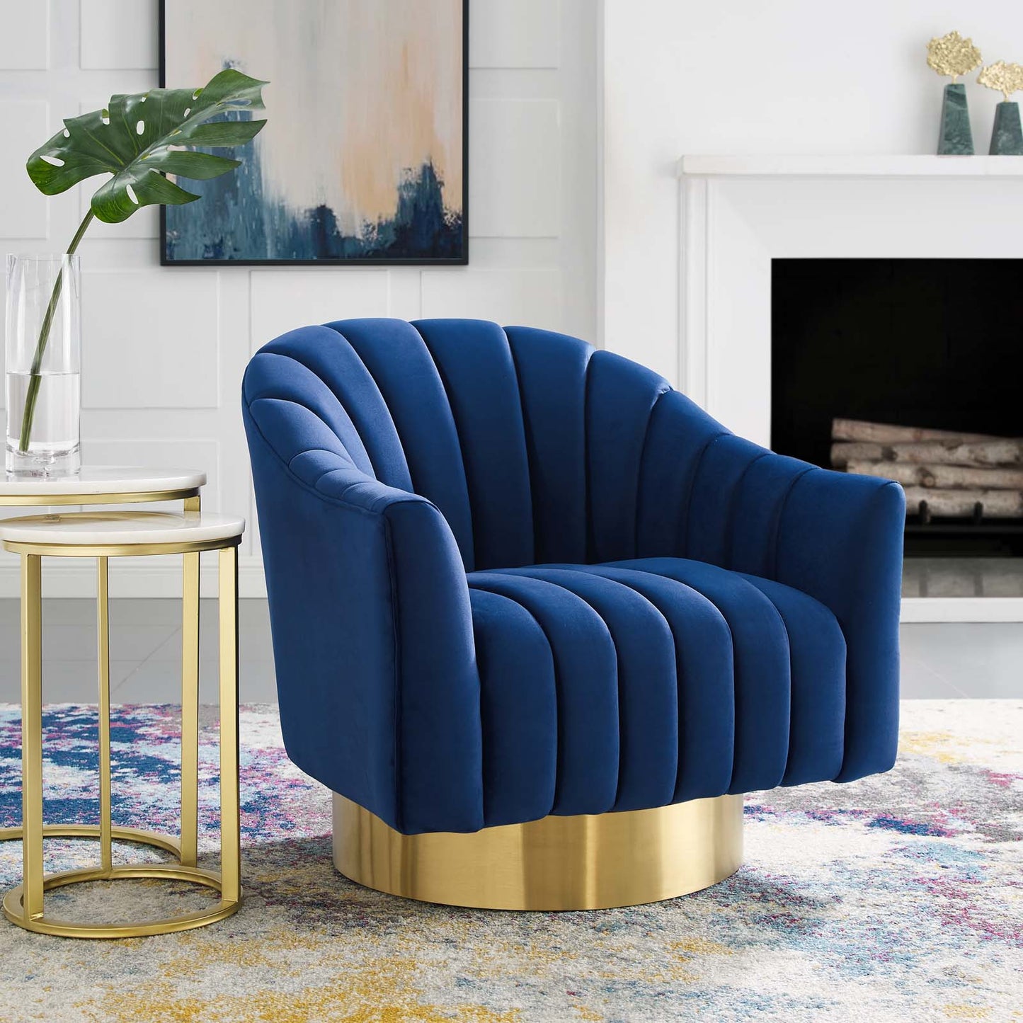Modway Buoyant Vertical Channel Tufted Accent Lounge Performance Velvet Swivel Chair | Lounge Chairs |