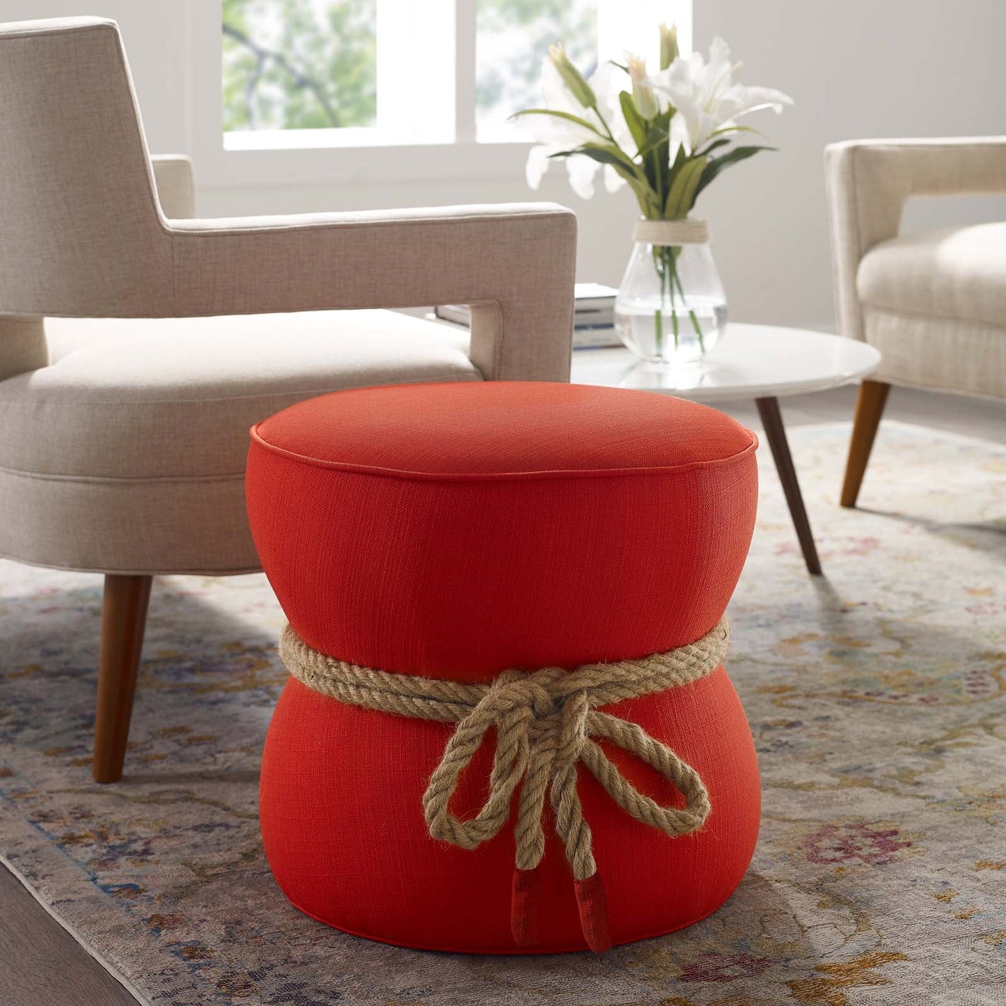 Modway Beat Nautical Rope Upholstered Fabric Ottoman | Ottomans