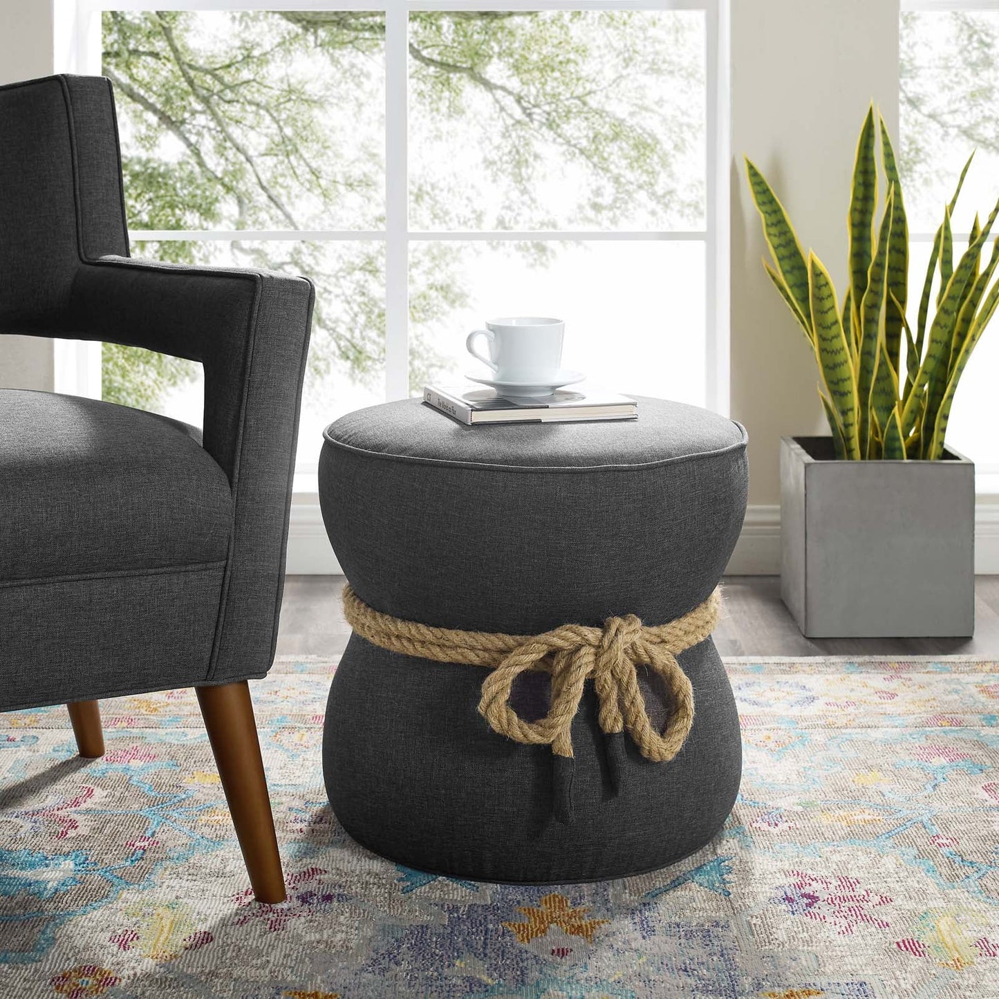 Modway Beat Nautical Rope Upholstered Fabric Ottoman | Ottomans |