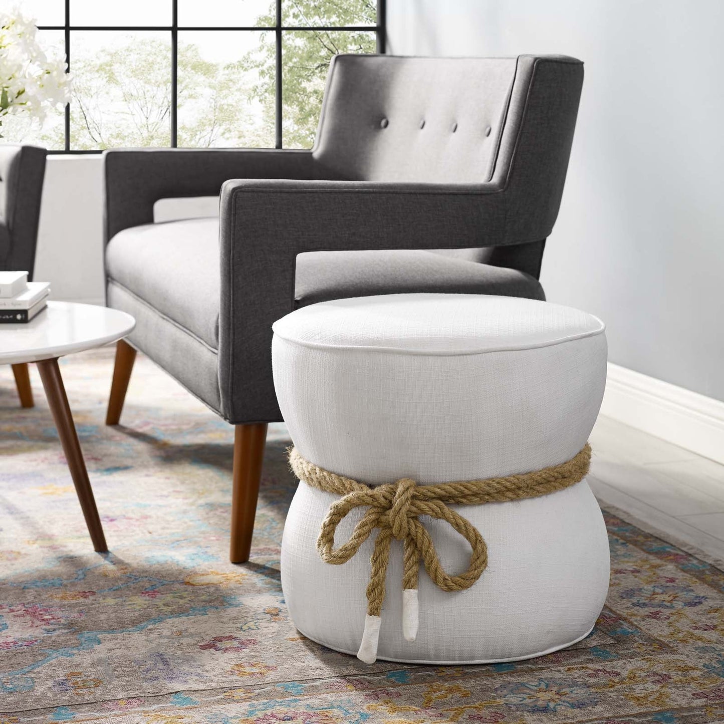 Modway Beat Nautical Rope Upholstered Fabric Ottoman | Ottomans |